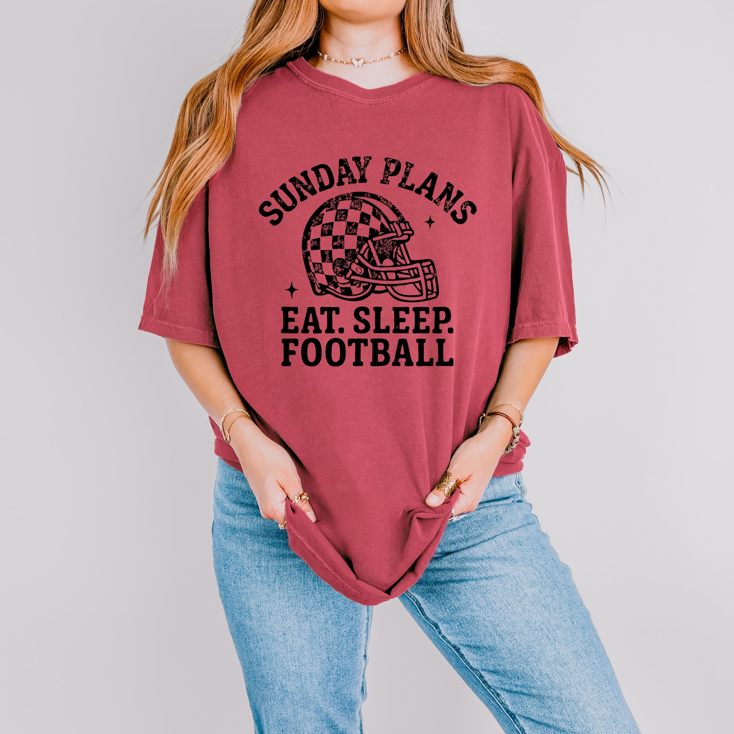 Sunday Plans: Eat. Sleep. Football - Women's Garment Dyed Graphic T-Shirt