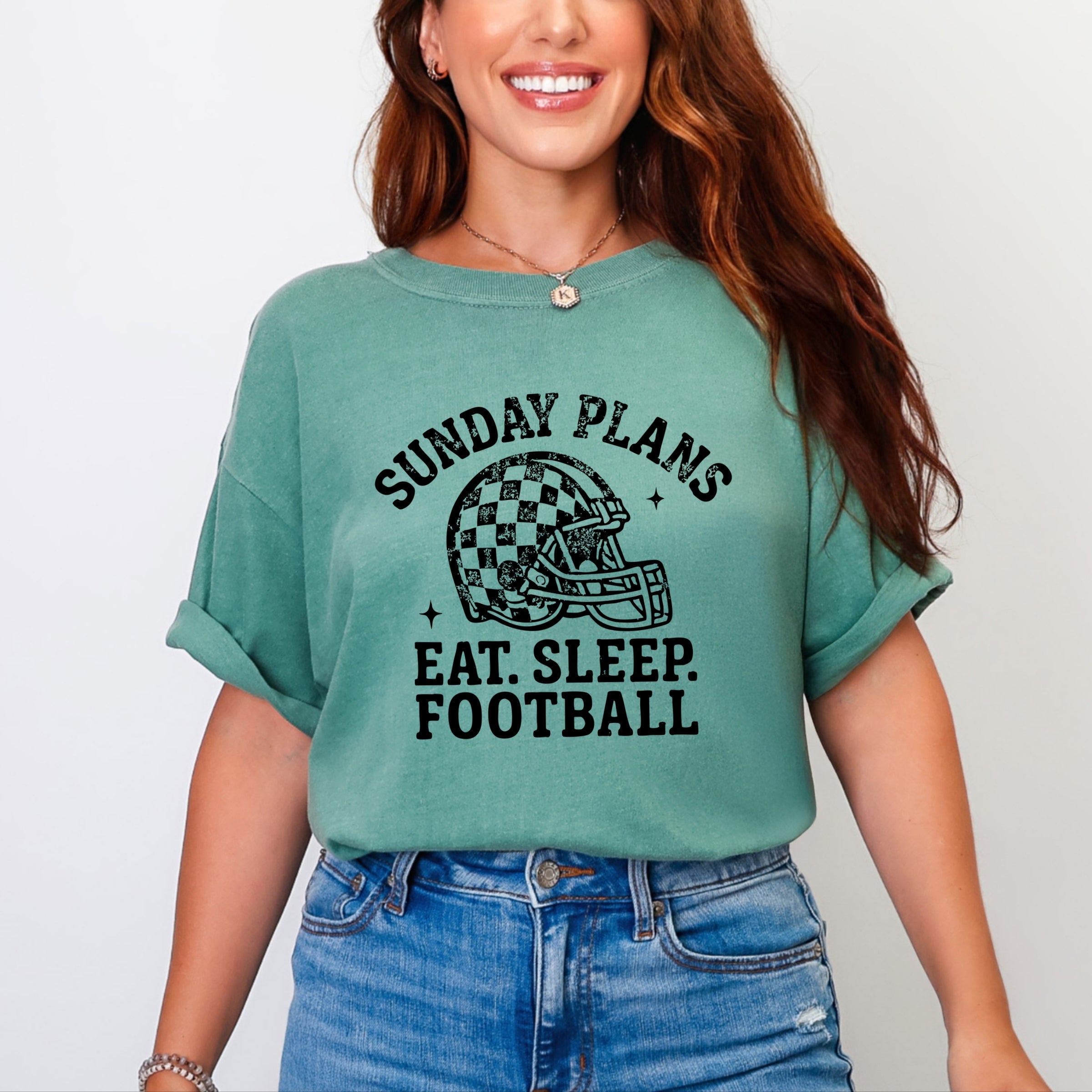Sunday Plans: Eat. Sleep. Football - Women's Garment Dyed Graphic T-Shirt