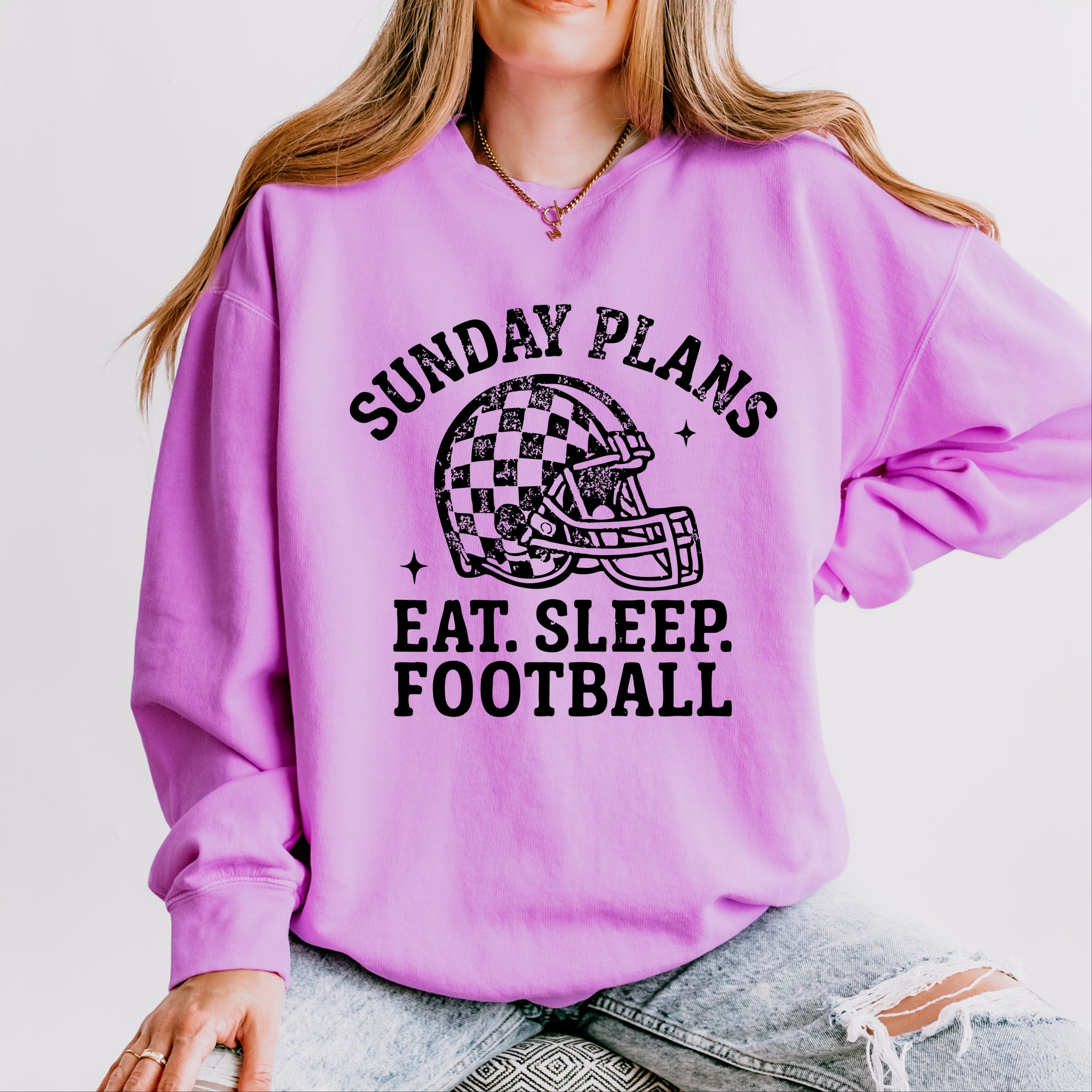 Sunday Plans: Eat. Sleep. Football - Women's Lightweight Garment Dyed Sweatshirt