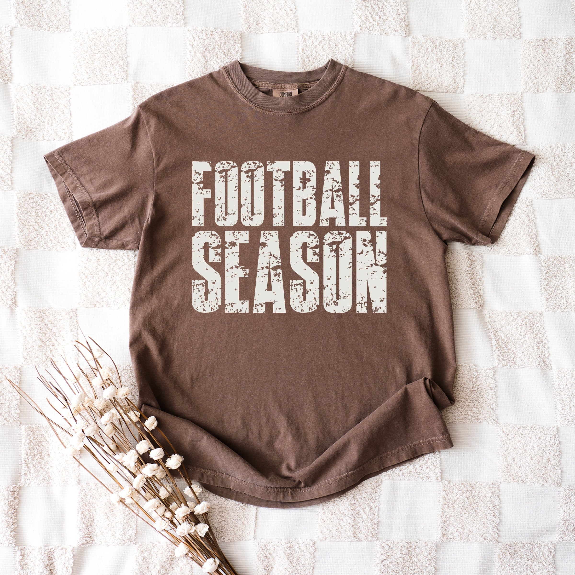 Football Season Block Distressed - Women's Garment Dyed Graphic T-Shirt