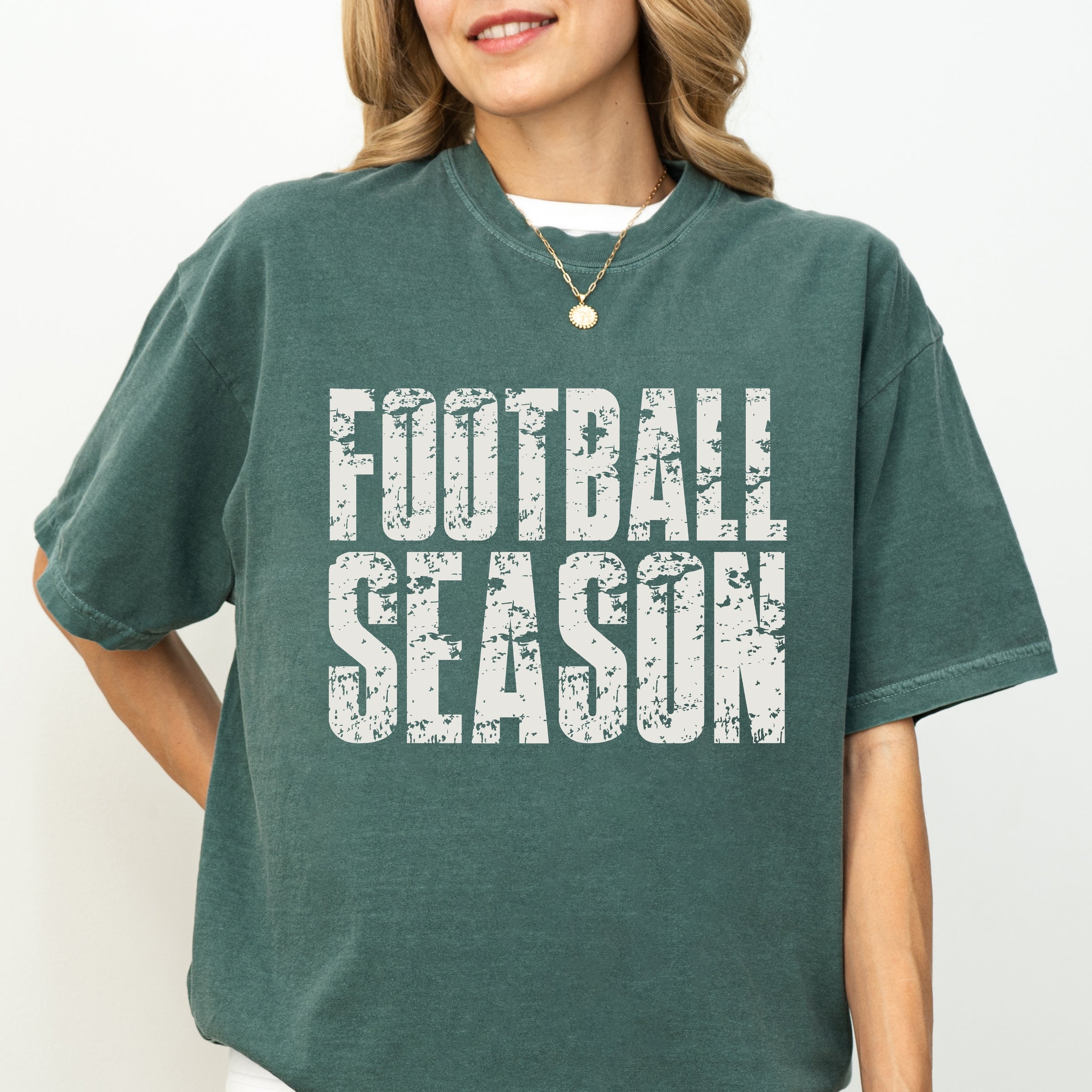 Football Season Block Distressed - Women's Garment Dyed Graphic T-Shirt