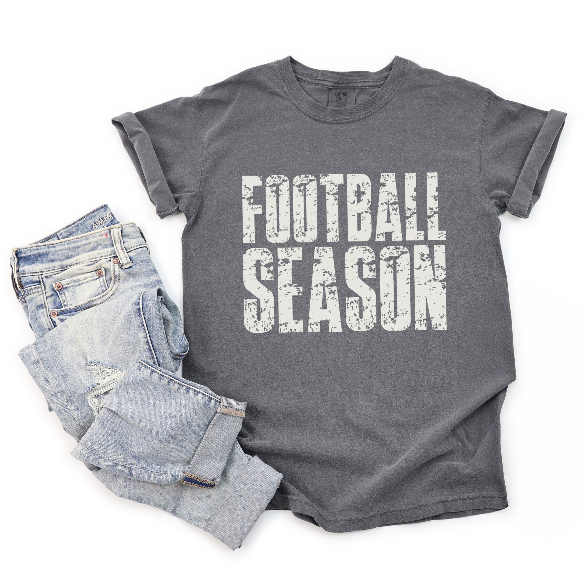 Football Season Block Distressed - Women's Garment Dyed Graphic T-Shirt