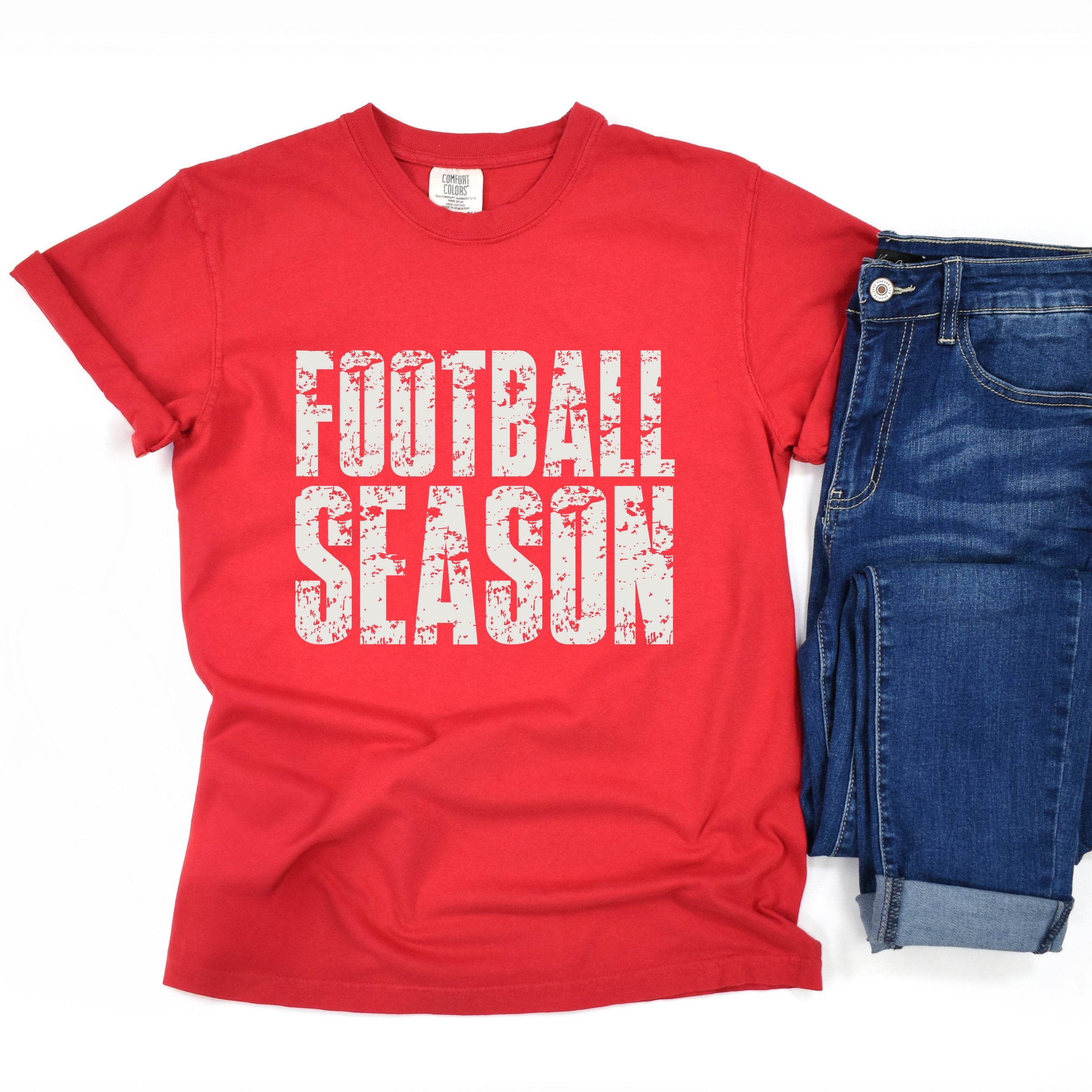 Football Season Block Distressed - Women's Garment Dyed Graphic T-Shirt