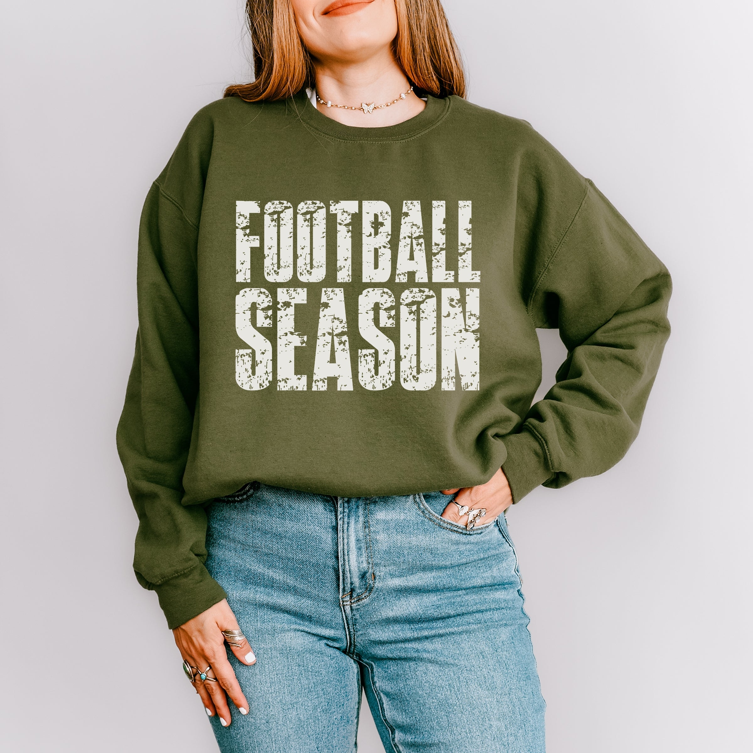 Football Season Block Distressed - Women's Graphic Sweatshirt