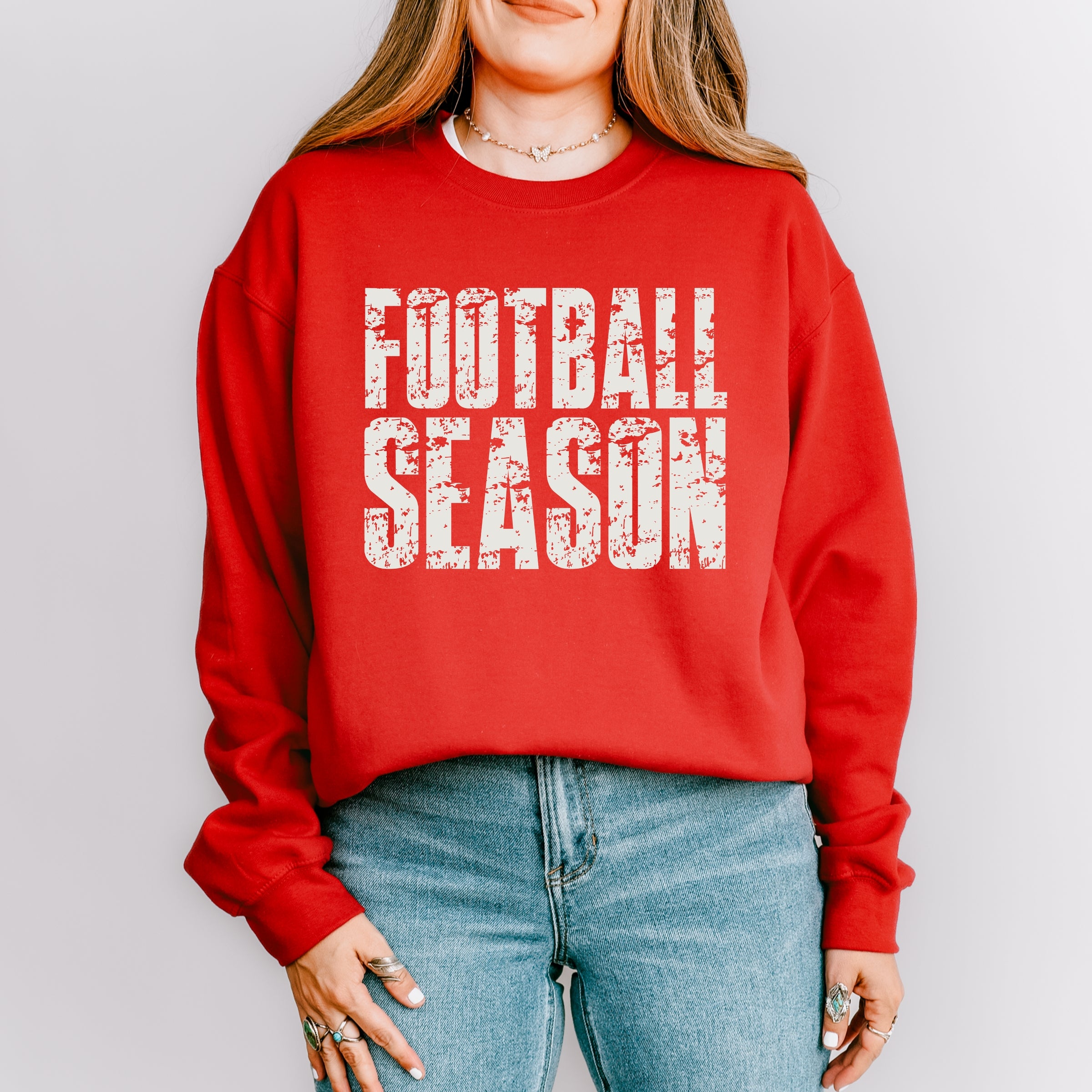 Football Season Block Distressed - Women's Graphic Sweatshirt