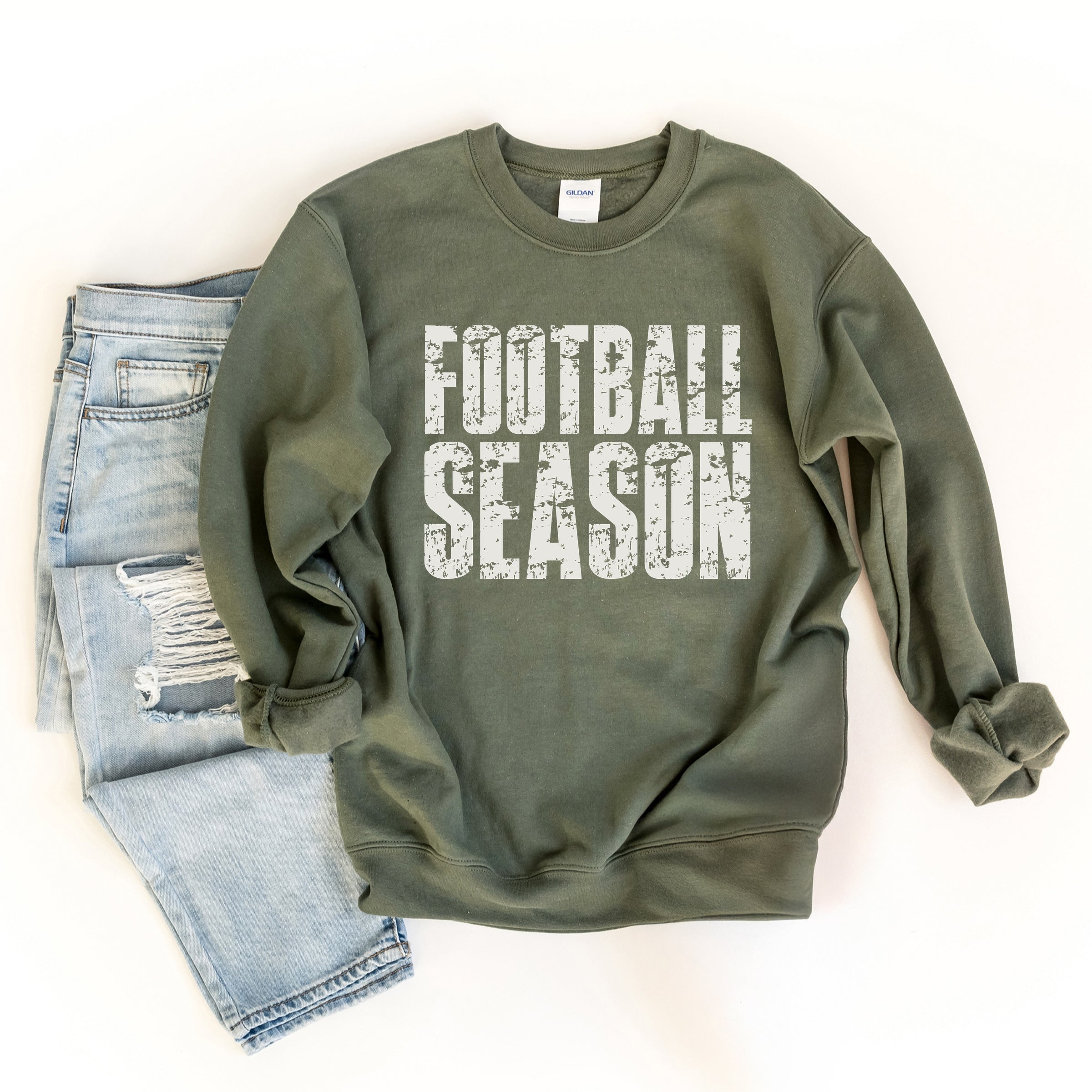 Football Season Block Distressed - Women's Graphic Sweatshirt