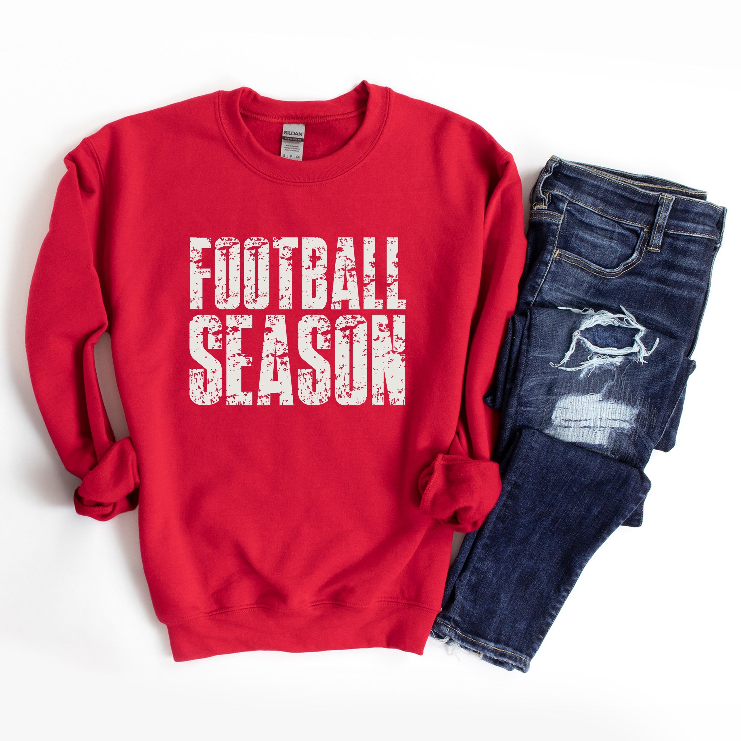 Football Season Block Distressed - Women's Graphic Sweatshirt