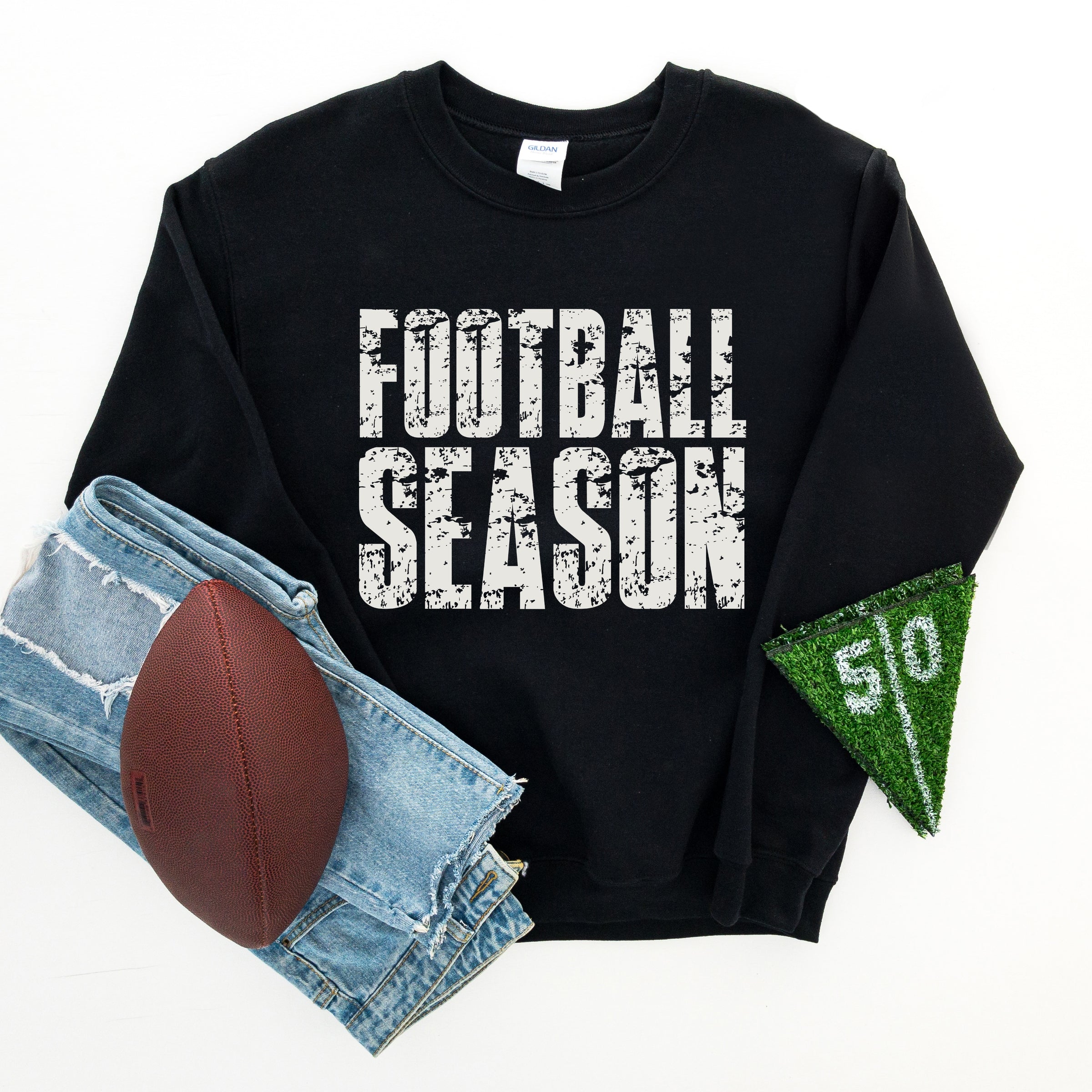 Football Season Block Distressed - Women's Graphic Sweatshirt