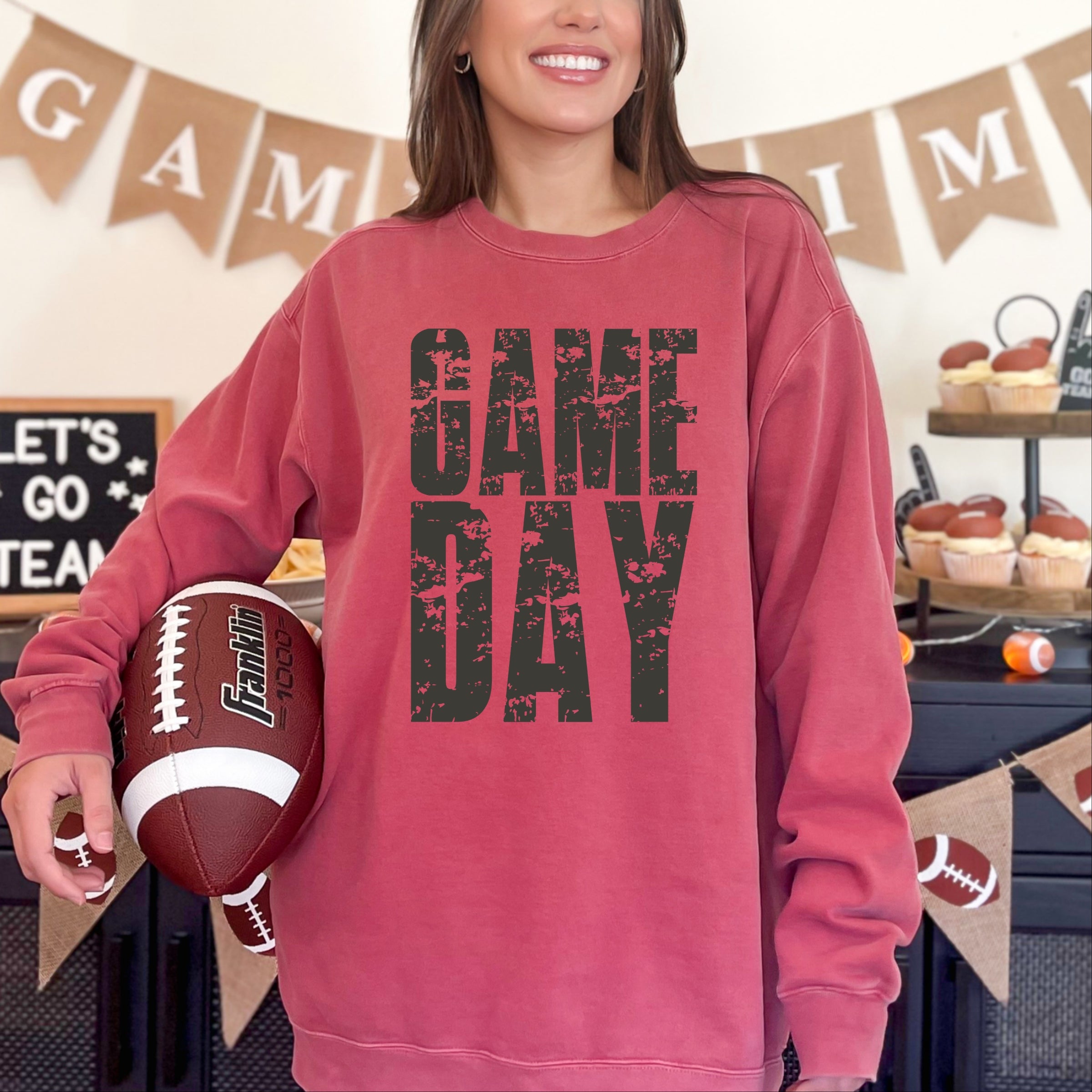 Game Day Block Distressed - Women's Garment Dyed Graphic Sweatshirt