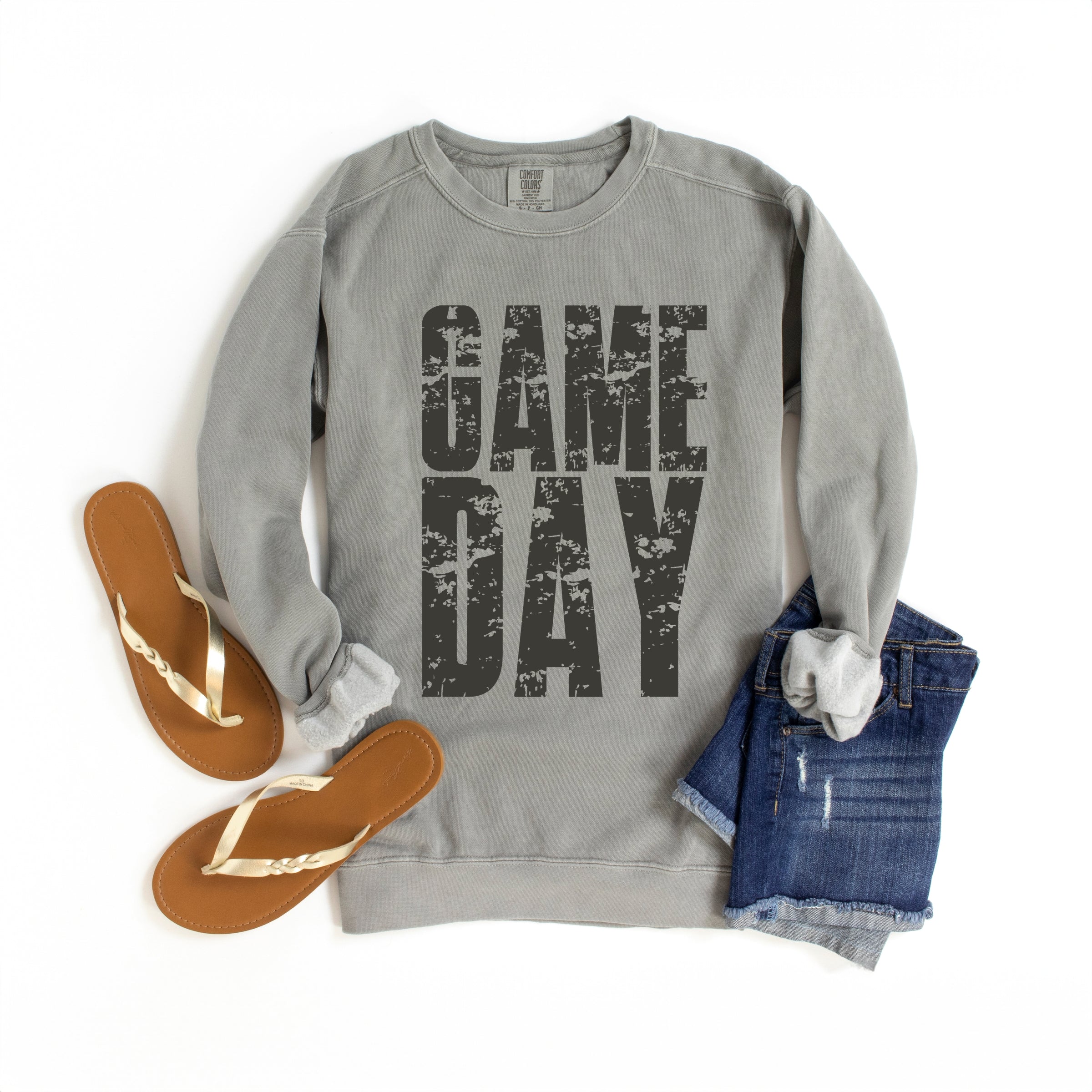 Game Day Block Distressed - Women's Garment Dyed Graphic Sweatshirt