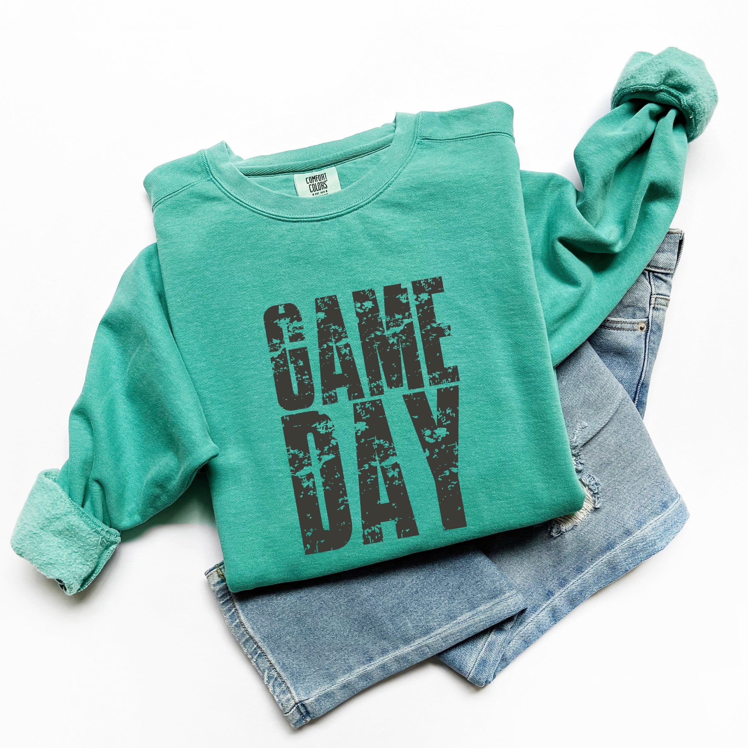 Game Day Block Distressed - Women's Garment Dyed Graphic Sweatshirt