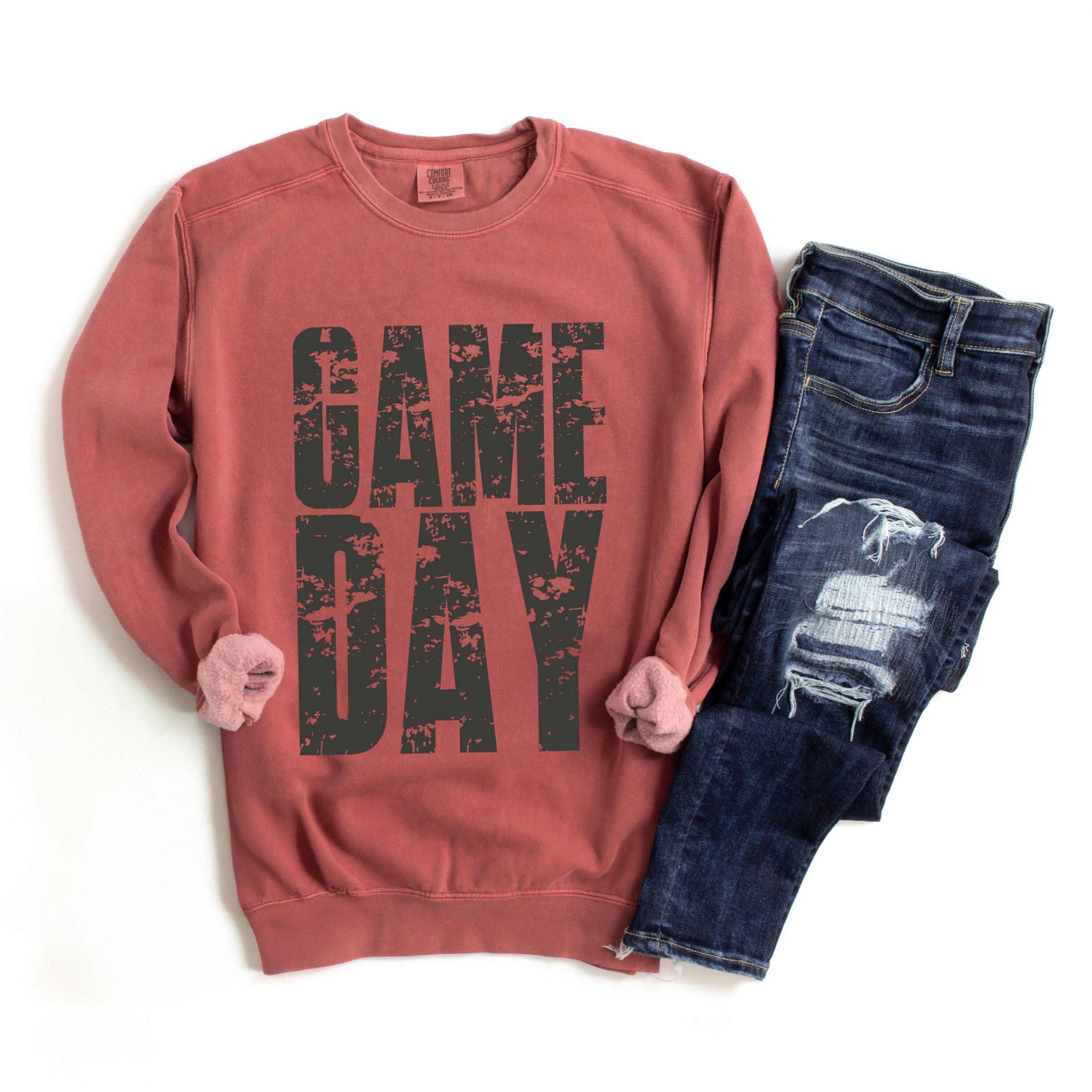 Game Day Block Distressed - Women's Garment Dyed Graphic Sweatshirt