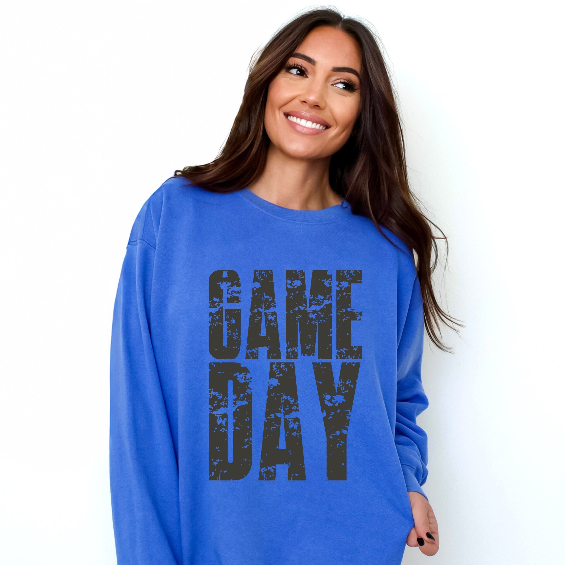 Game Day Block Distressed - Women's Garment Dyed Graphic Sweatshirt