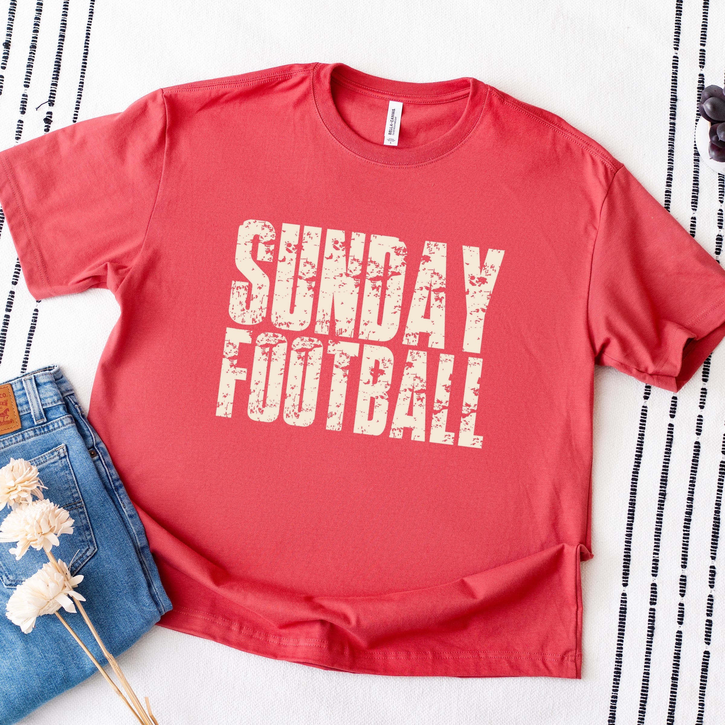 Sunday Football Block Distressed - Women's Heavyweight Graphic T-Shirt