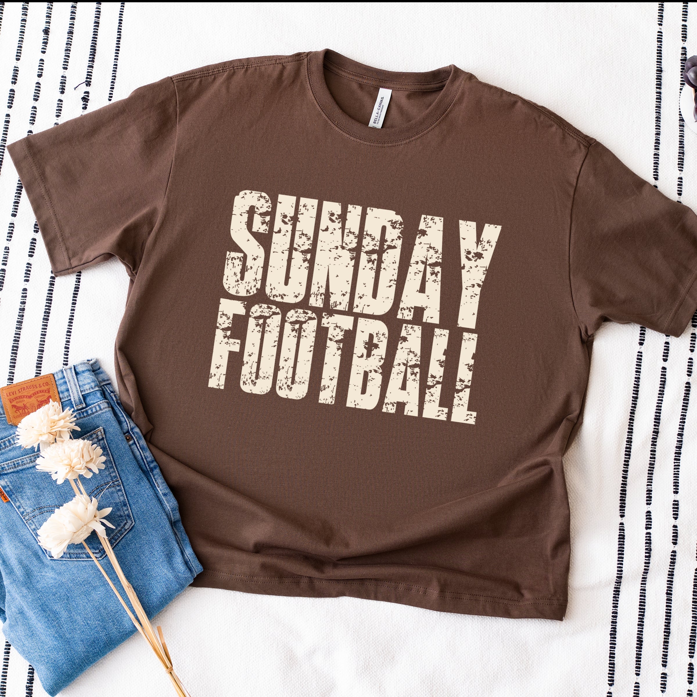 Sunday Football Block Distressed - Women's Heavyweight Graphic T-Shirt
