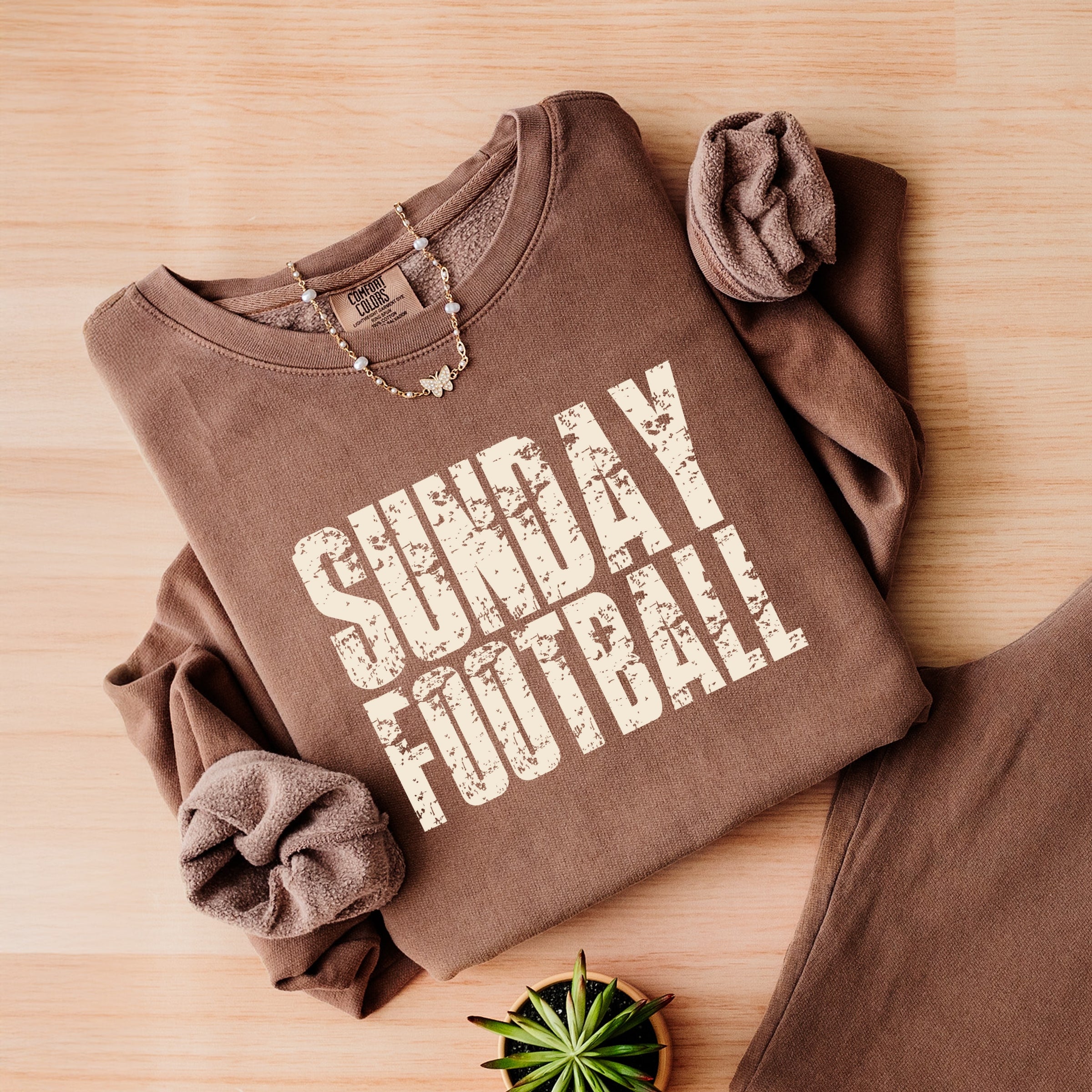 Sunday Football Block Distressed - Women's Lightweight Garment Dyed Sweatshirt