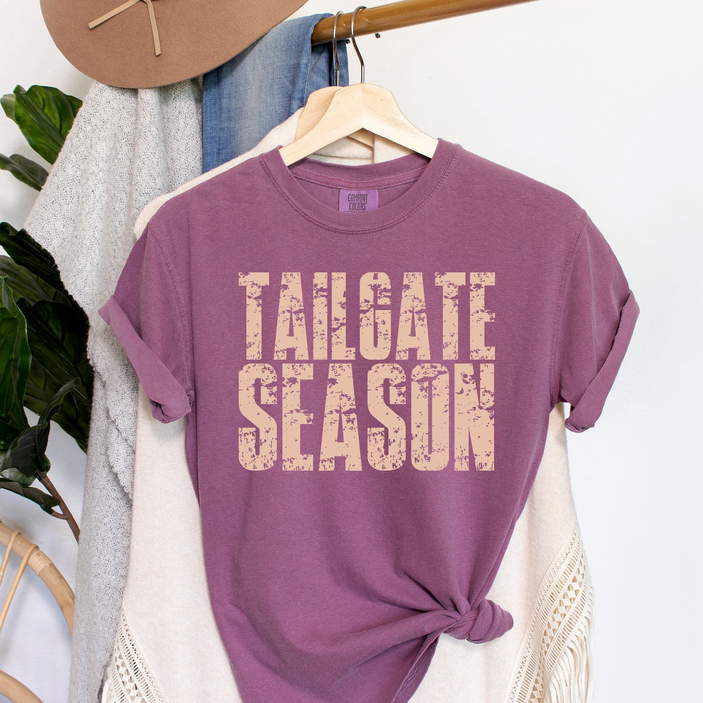 Tailgate Season Block Distressed - Women's Garment Dyed Graphic T-Shirt