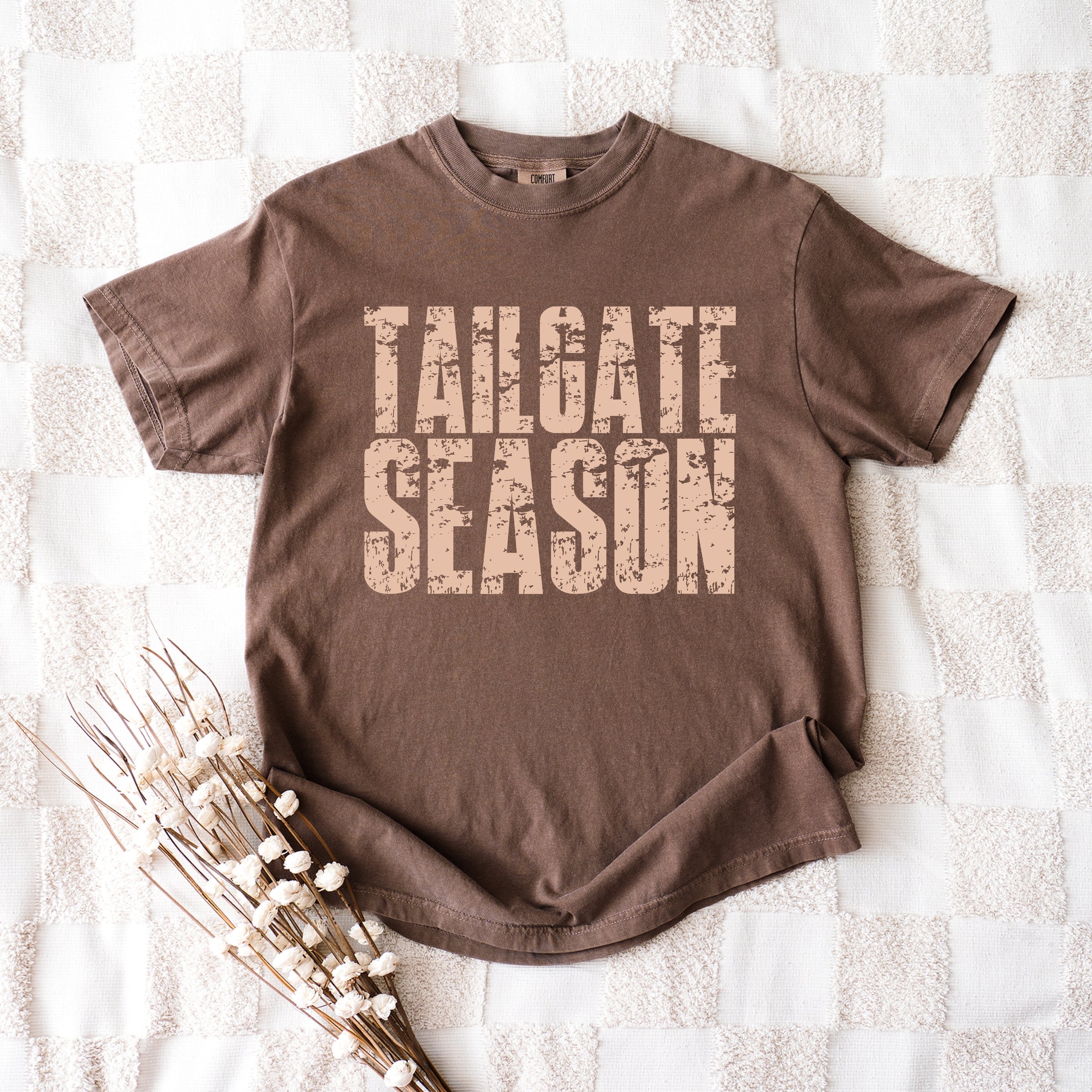 Tailgate Season Block Distressed - Women's Garment Dyed Graphic T-Shirt