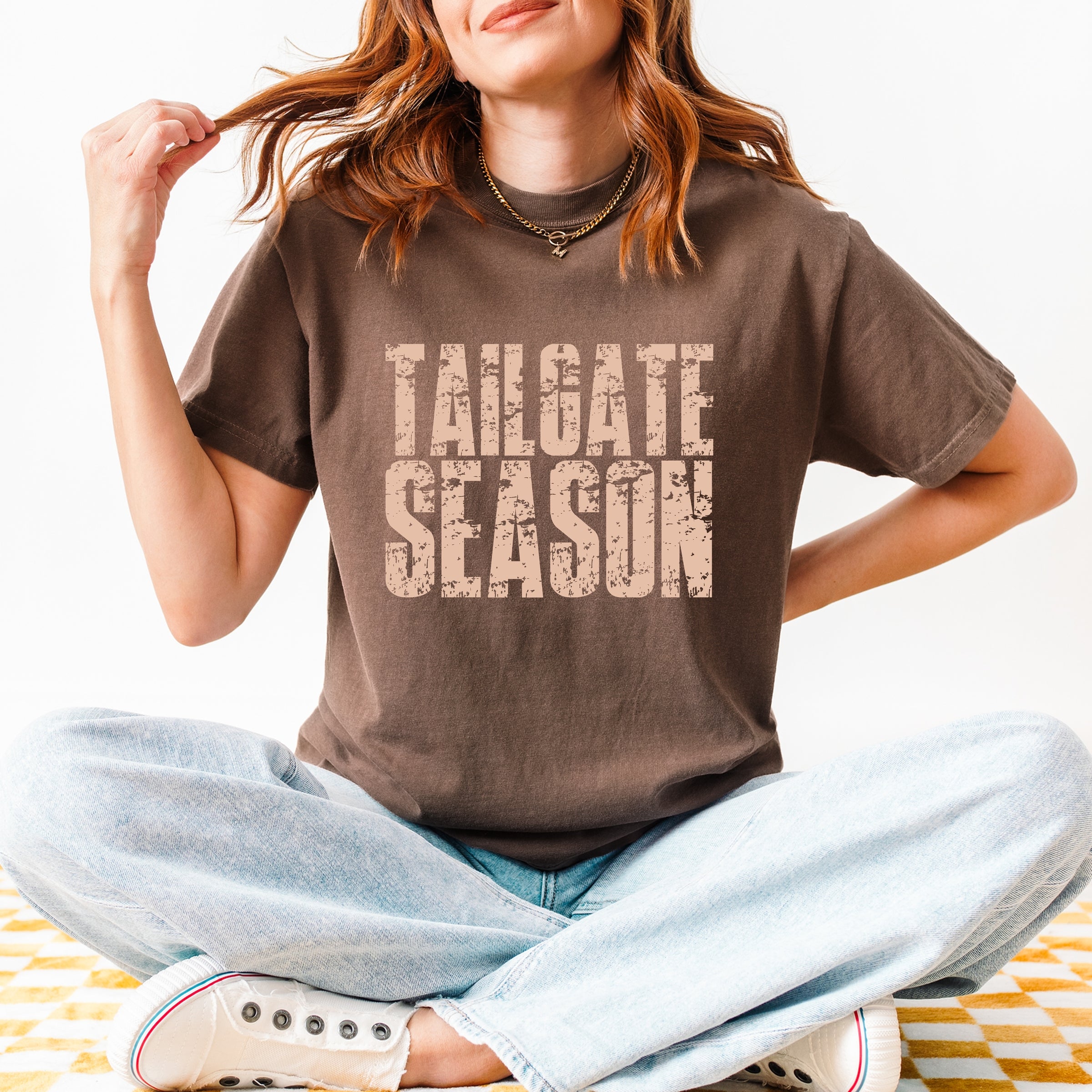 Tailgate Season Block Distressed - Women's Garment Dyed Graphic T-Shirt
