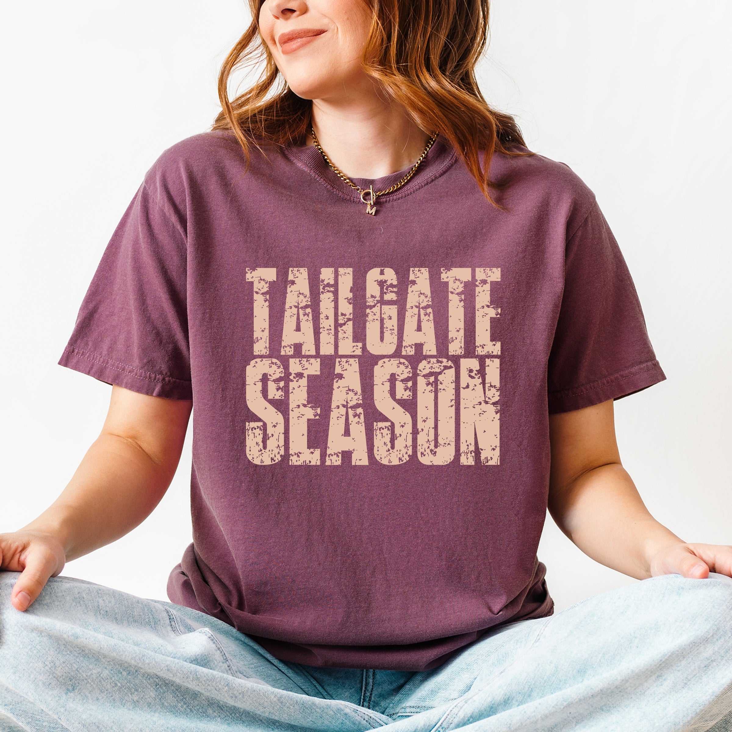 Tailgate Season Block Distressed - Women's Garment Dyed Graphic T-Shirt