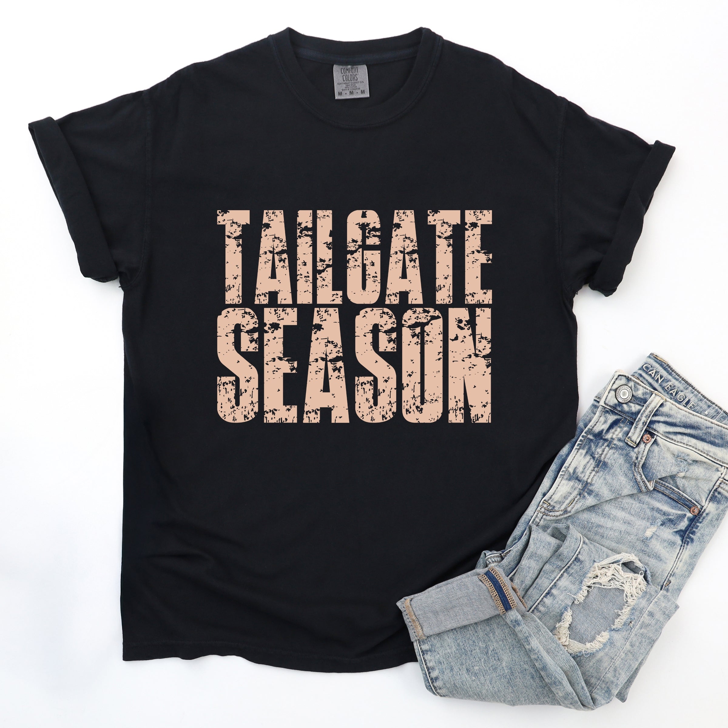 Tailgate Season Block Distressed - Women's Garment Dyed Graphic T-Shirt