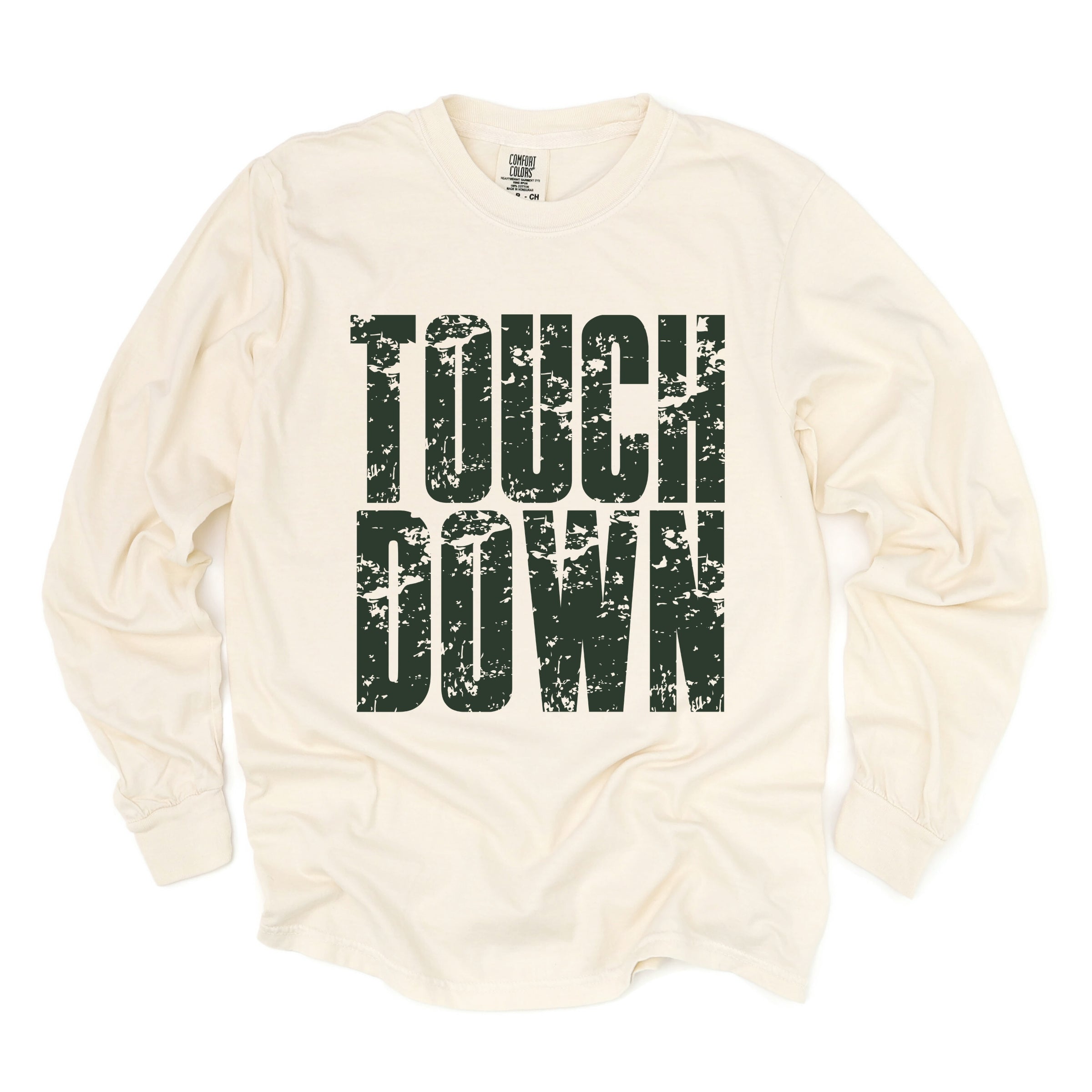Touch Down Block Distressed - Women's Garment Dyed Long Sleeve Graphic T-Shirt