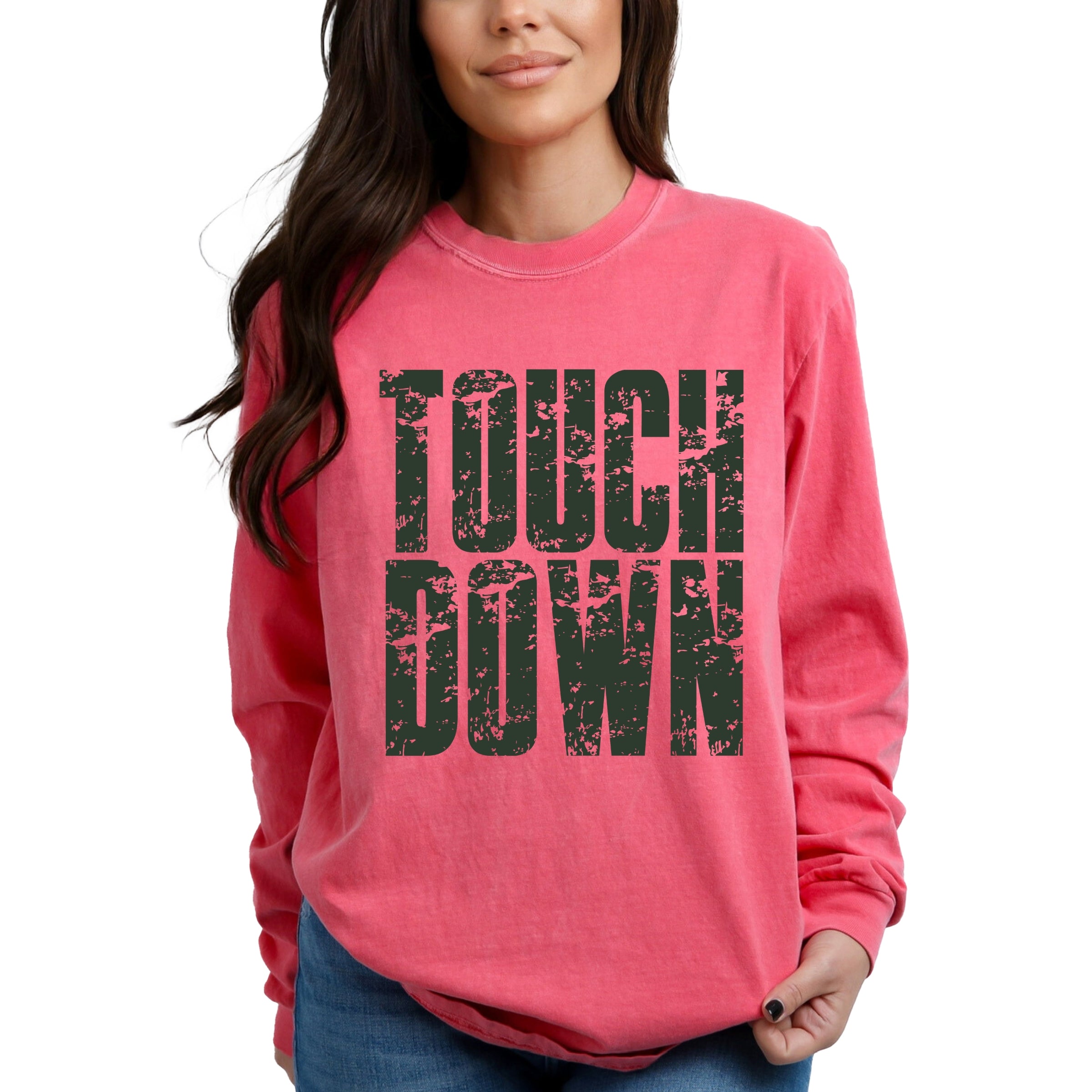 Touch Down Block Distressed - Women's Garment Dyed Long Sleeve Graphic T-Shirt