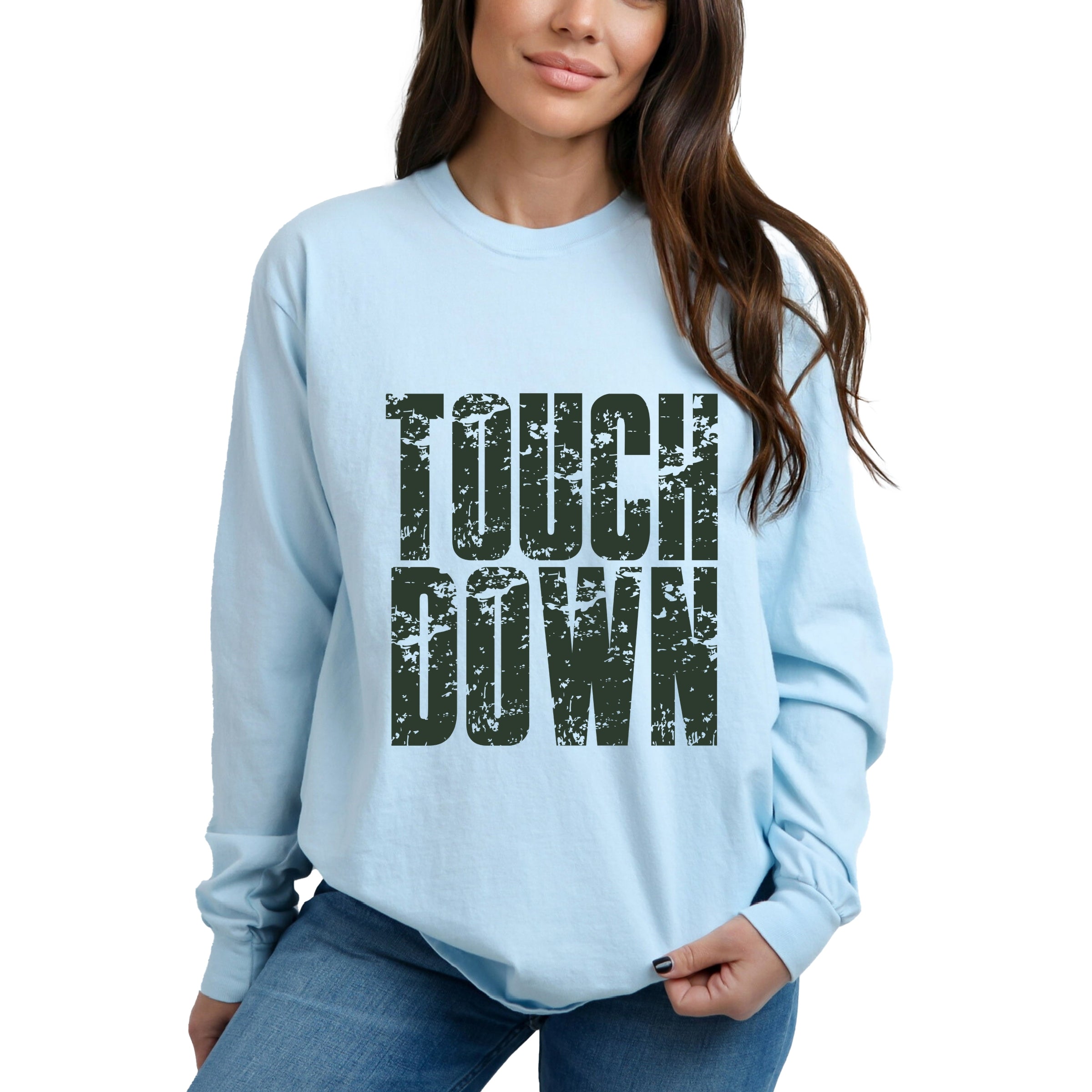 Touch Down Block Distressed - Women's Garment Dyed Long Sleeve Graphic T-Shirt