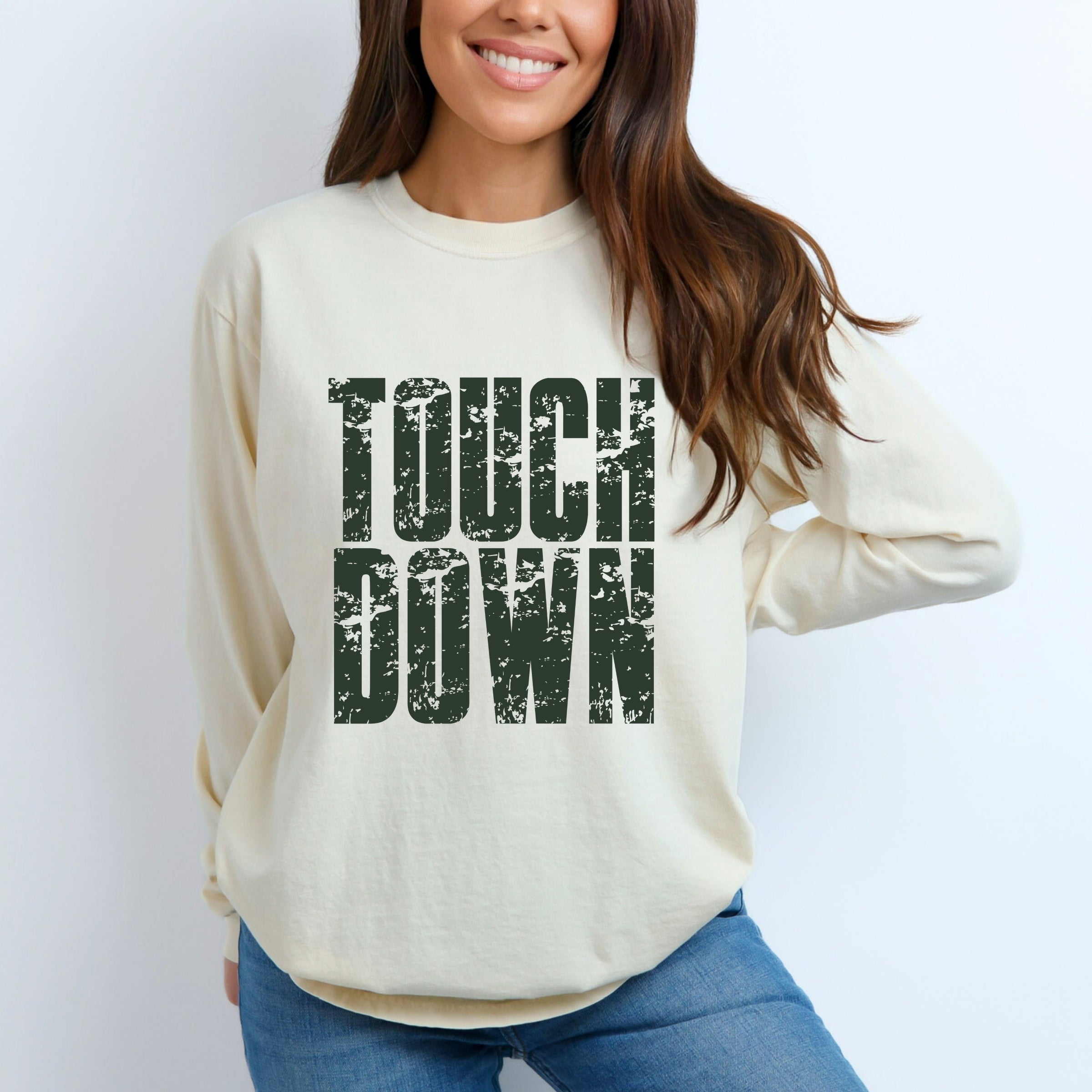 Touch Down Block Distressed - Women's Garment Dyed Long Sleeve Graphic T-Shirt