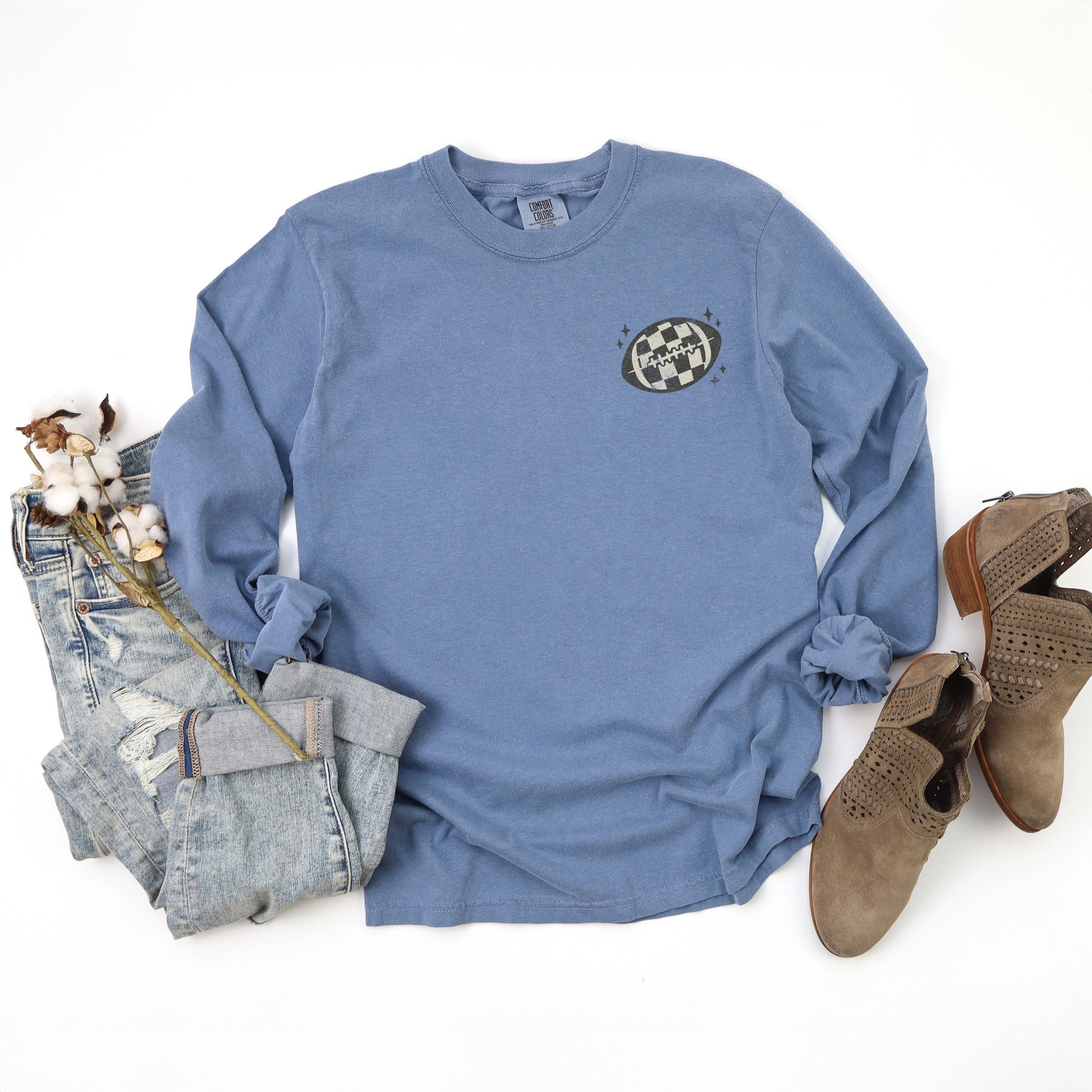 Football Sparkles Distressed - Women's Garment Dyed Long Sleeve Graphic T-Shirt