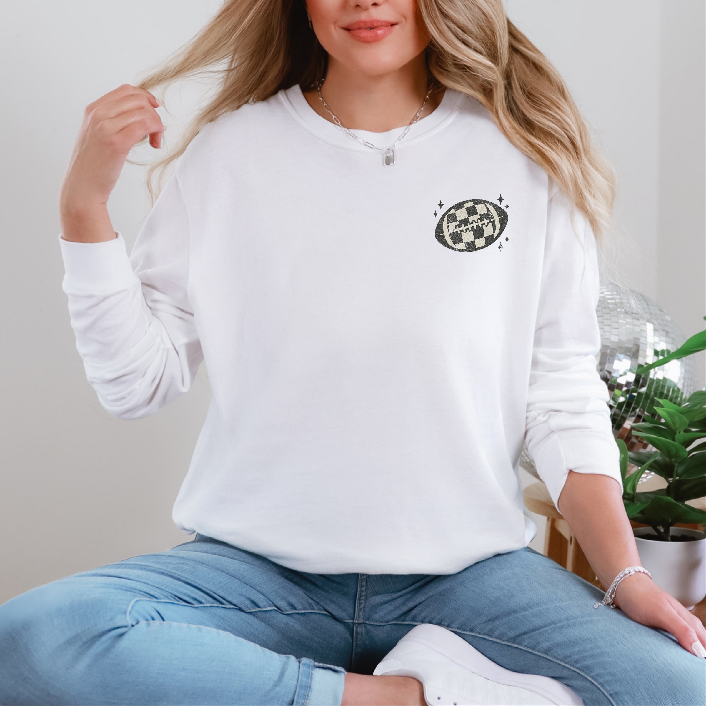 Football Sparkles Distressed - Women's Garment Dyed Long Sleeve Graphic T-Shirt