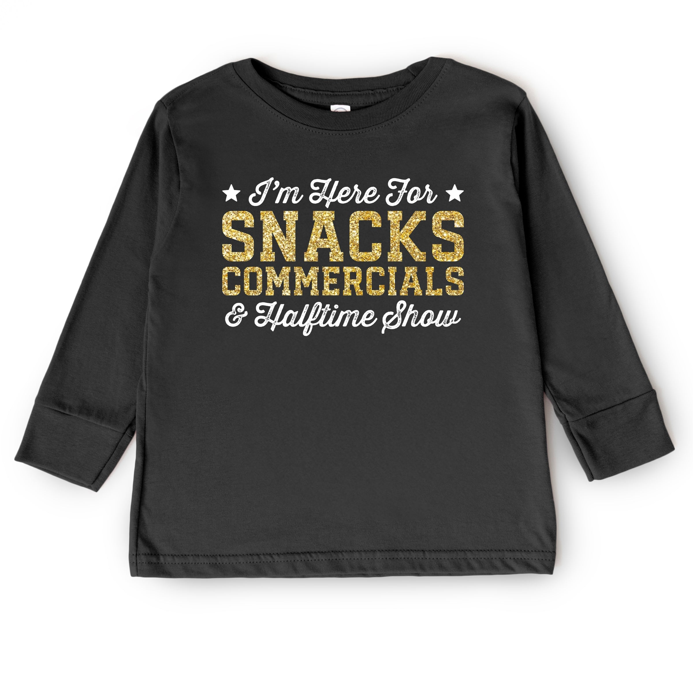 I'm Here For Snacks Commercials & Halftime Show Glitter - Toddler Long Sleeve Graphic Tee