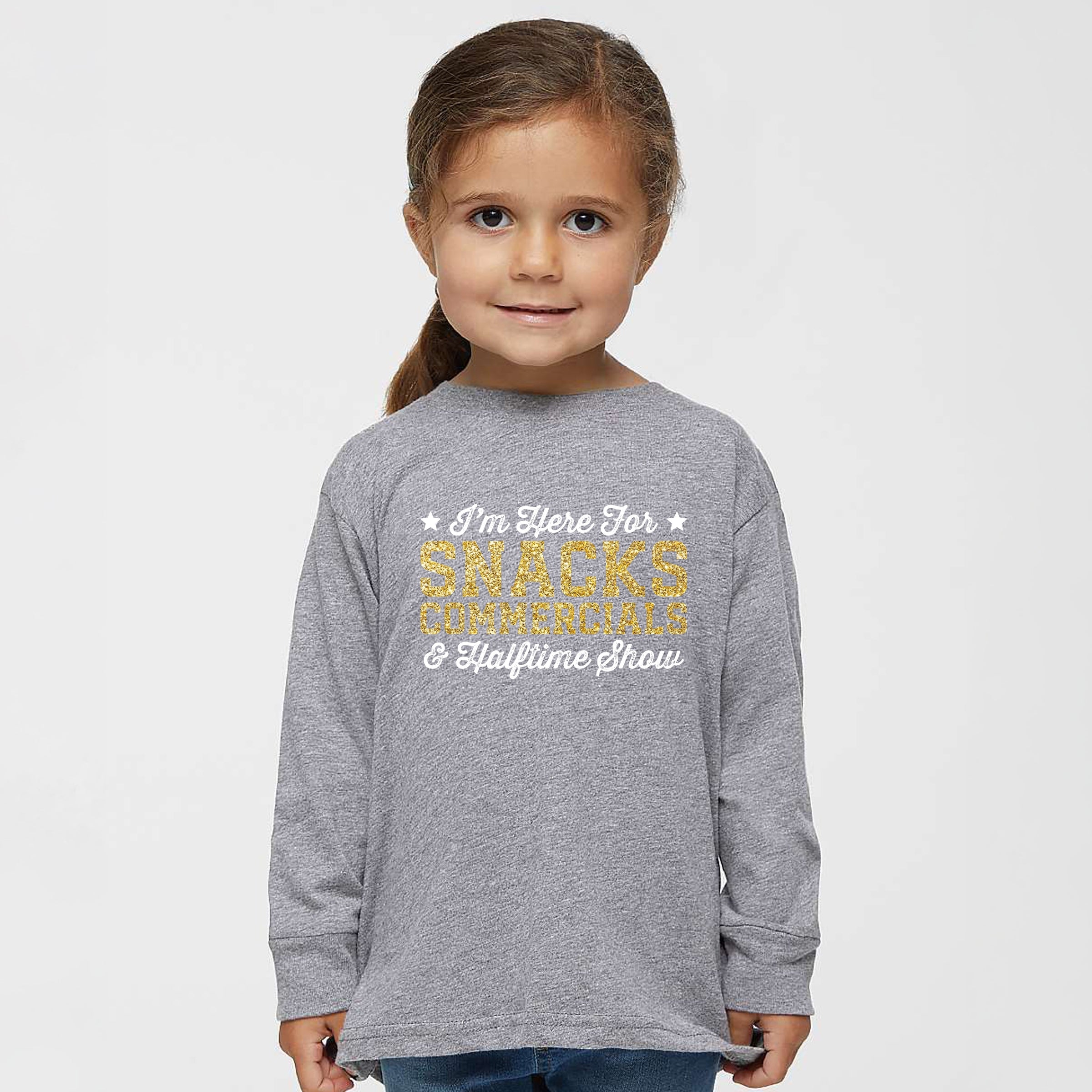 I'm Here For Snacks Commercials & Halftime Show Glitter - Toddler Long Sleeve Graphic Tee