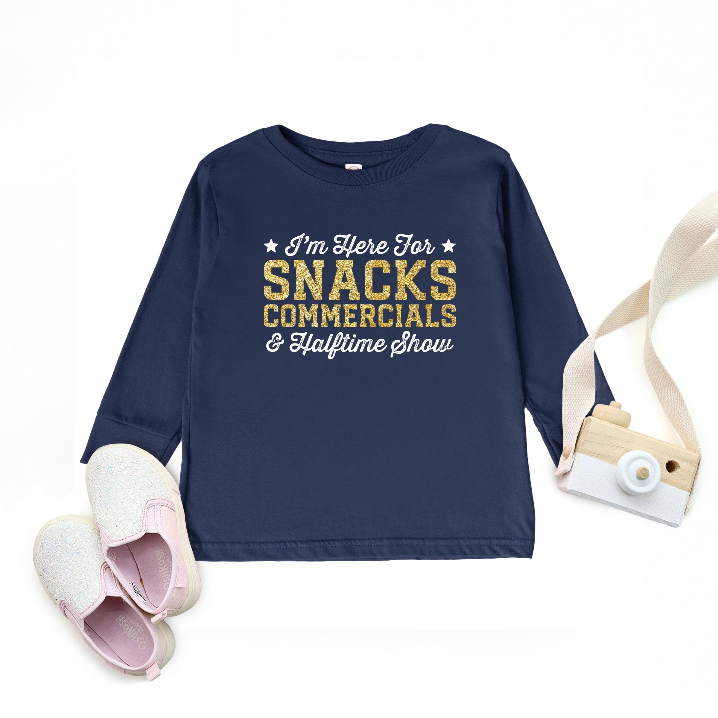 I'm Here For Snacks Commercials & Halftime Show Glitter - Toddler Long Sleeve Graphic Tee