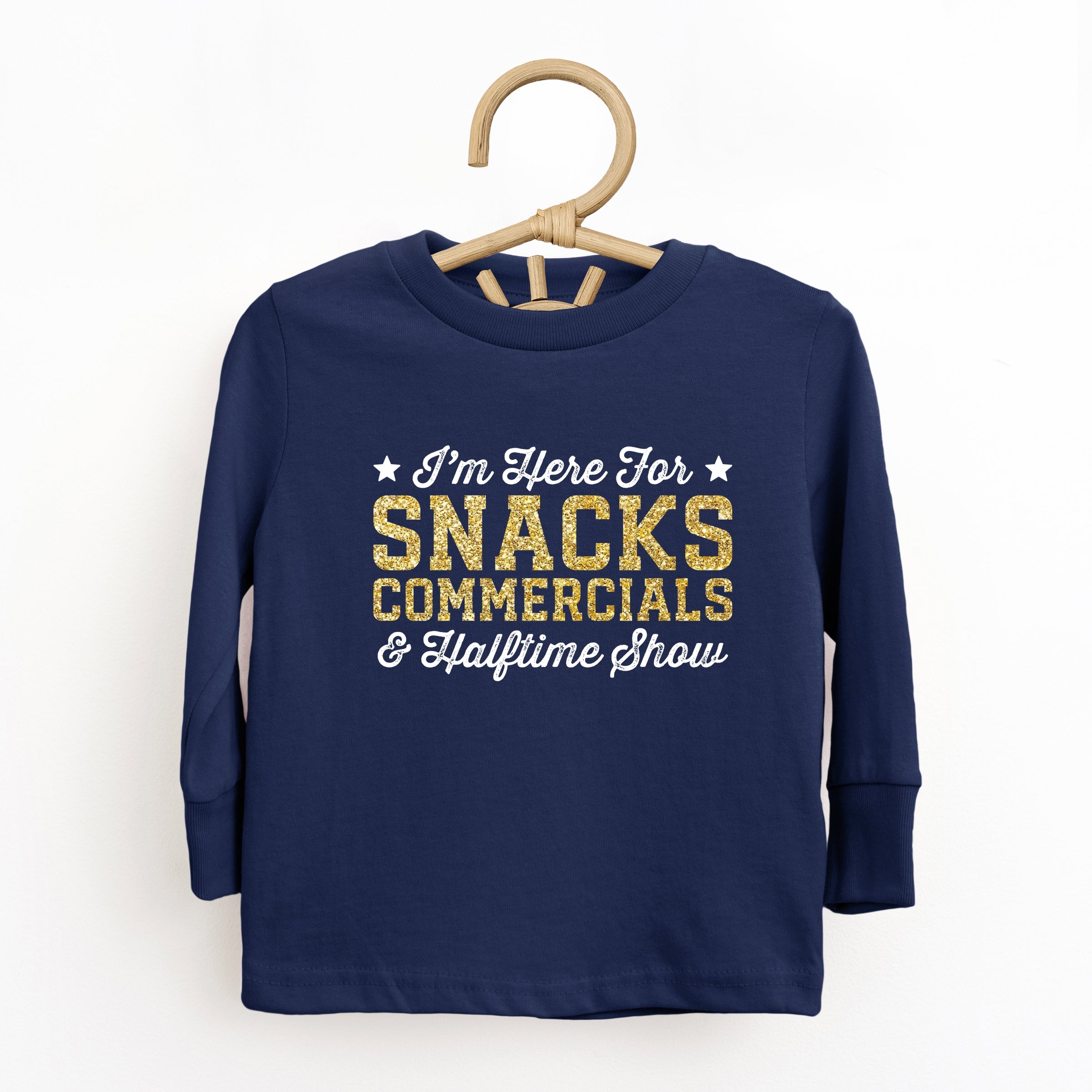 I'm Here For Snacks Commercials & Halftime Show Glitter - Toddler Long Sleeve Graphic Tee