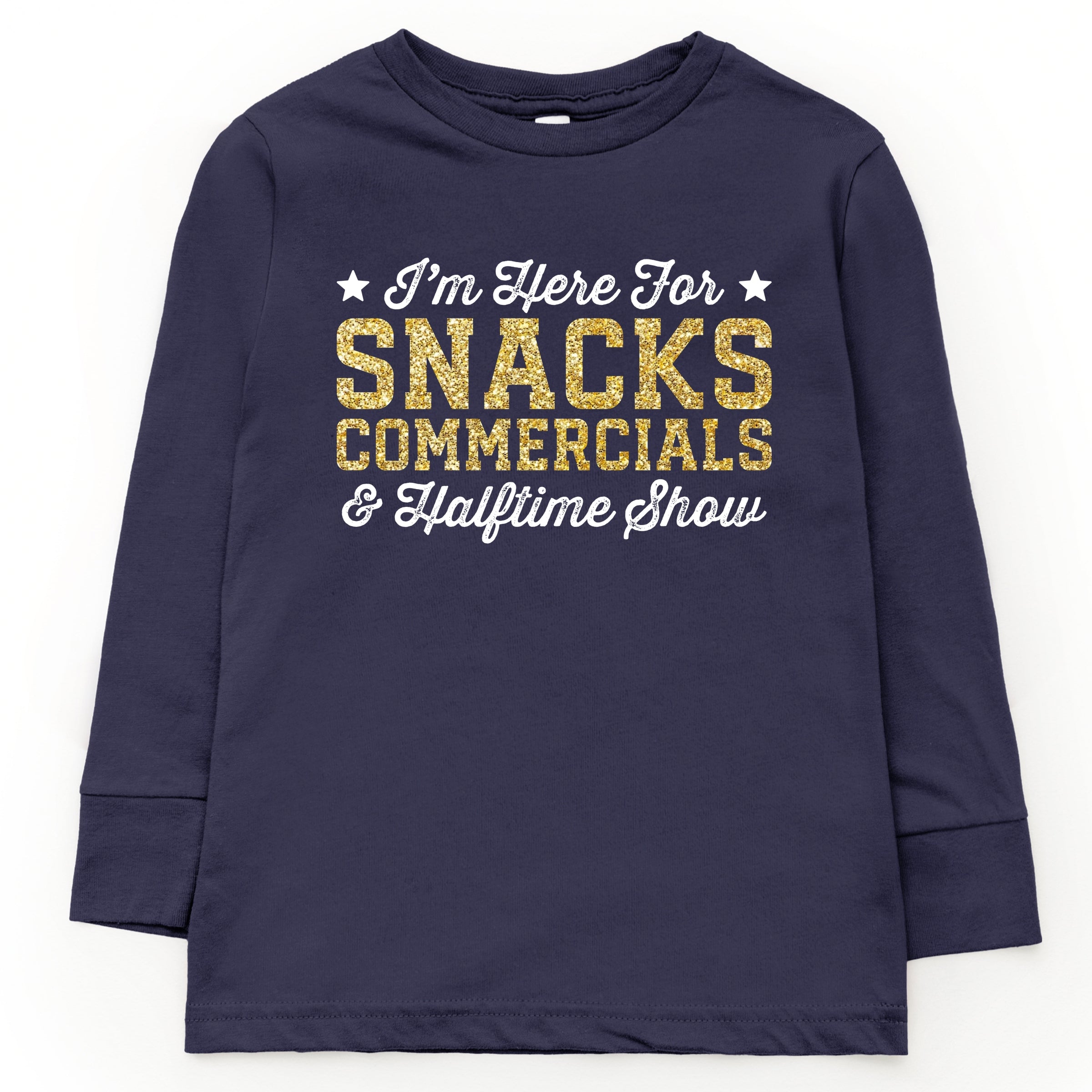 I'm Here For Snacks Commercials & Halftime Show Glitter - Youth Long Sleeve Graphic T-Shirt