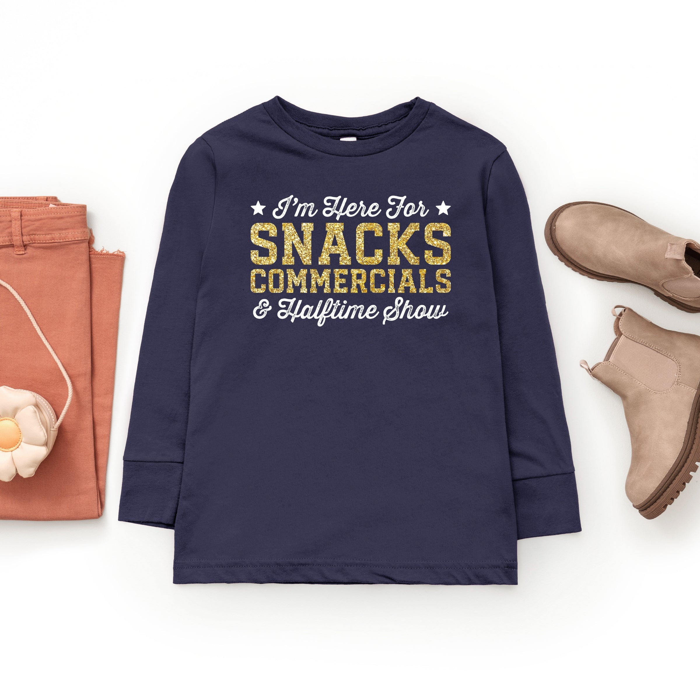 I'm Here For Snacks Commercials & Halftime Show Glitter - Youth Long Sleeve Graphic T-Shirt