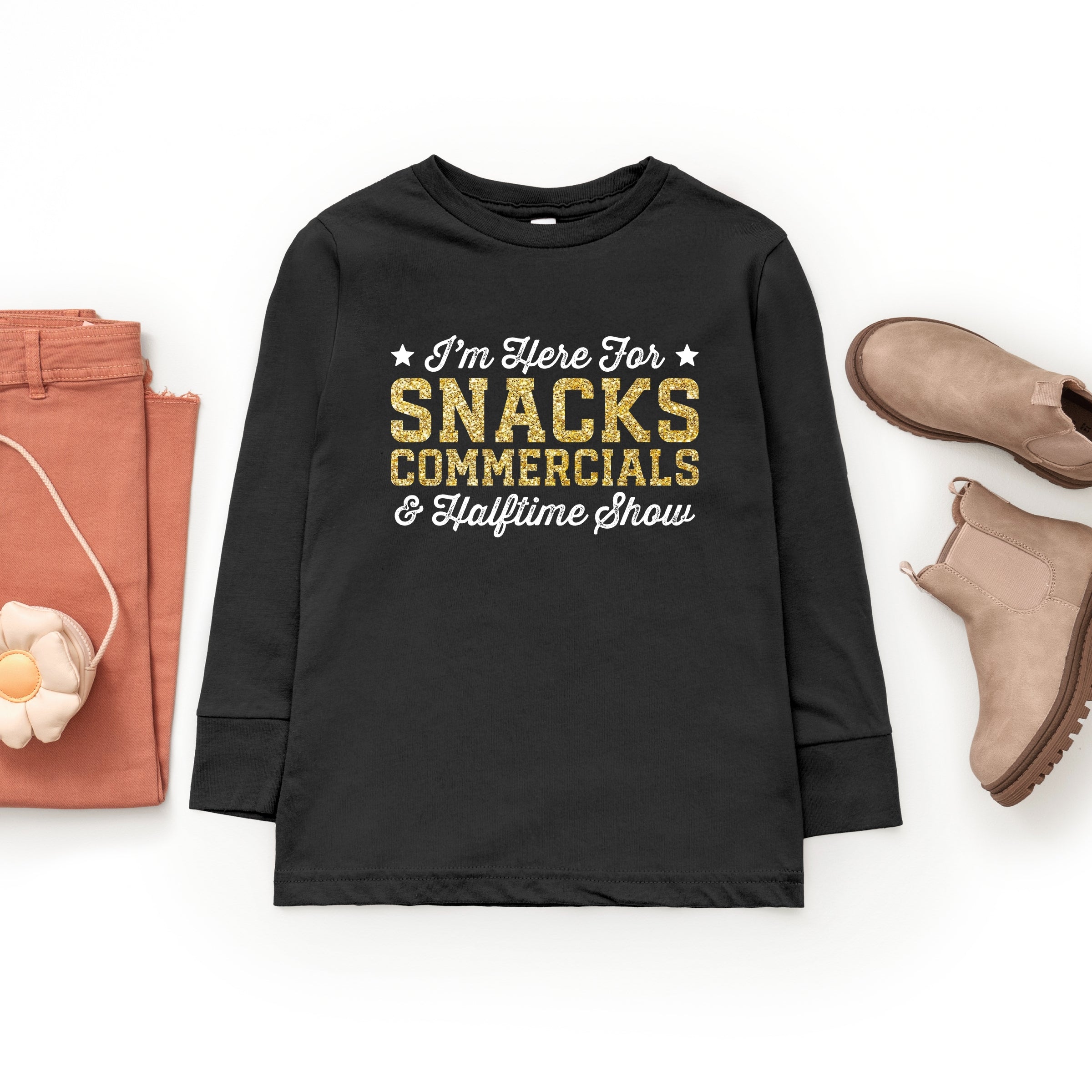 I'm Here For Snacks Commercials & Halftime Show Glitter - Youth Long Sleeve Graphic T-Shirt