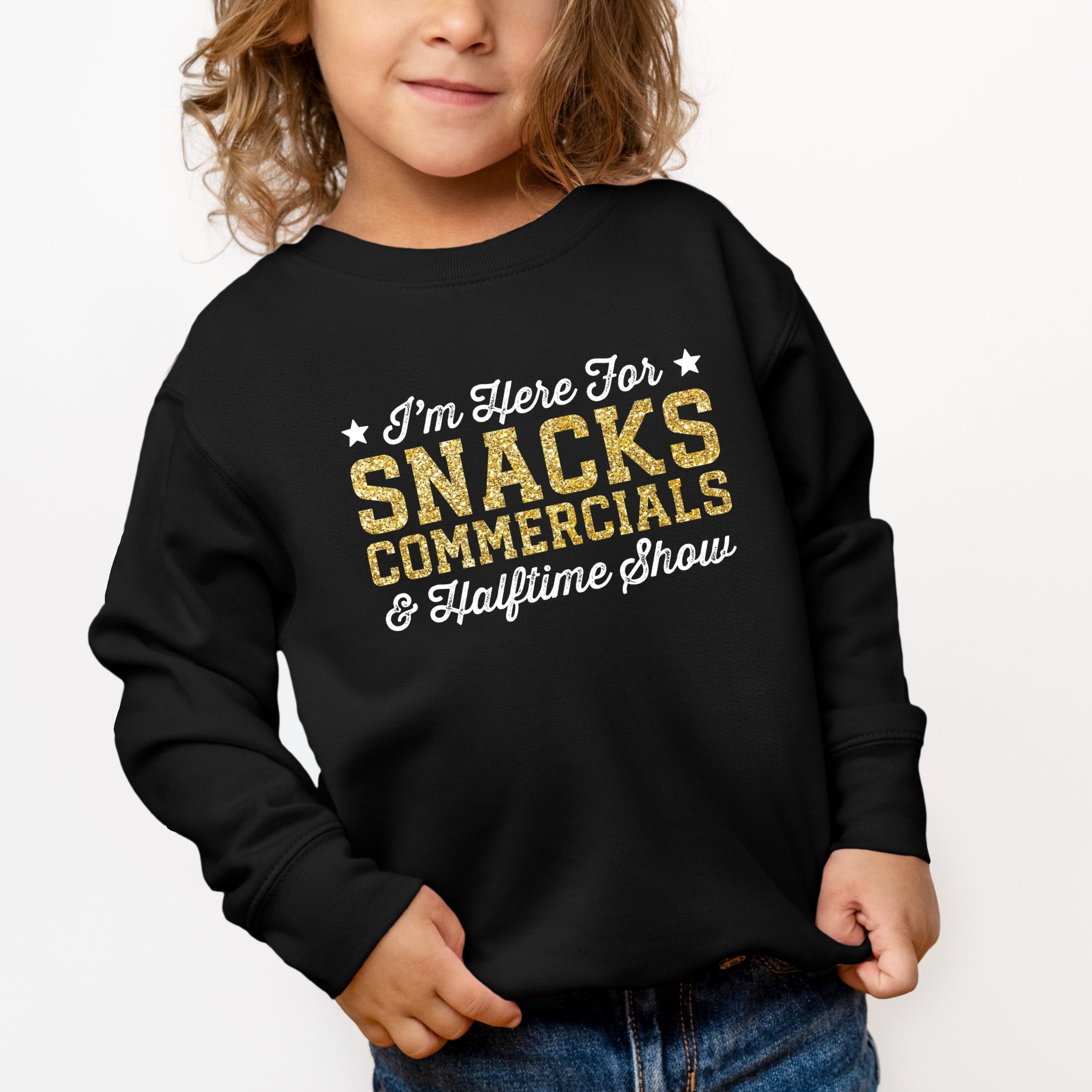 I'm Here For Snacks Commercials & Halftime Show Glitter - Toddler Graphic Sweatshirt