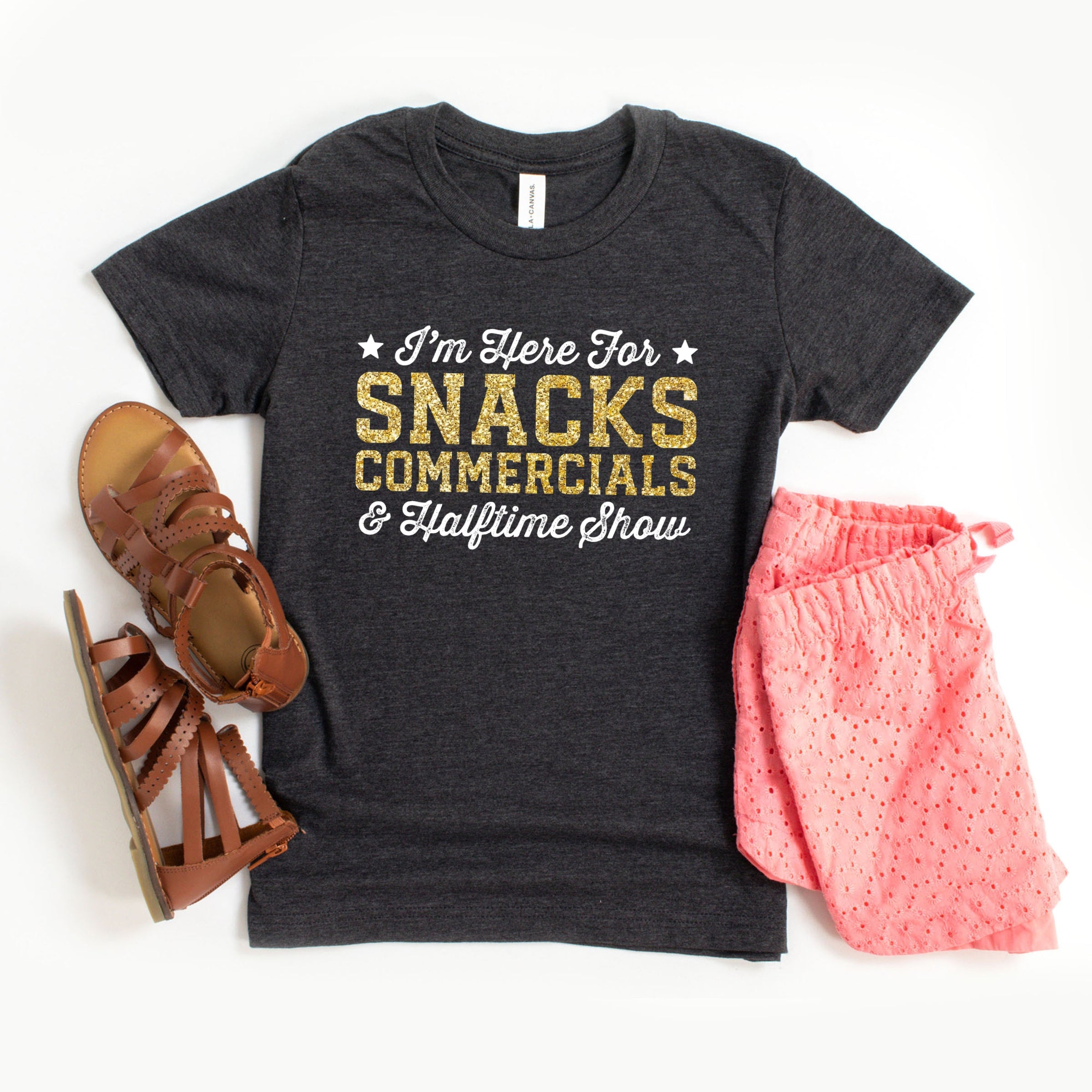 I'm Here For Snacks Commercials & Halftime Show Glitter - Youth Short Sleeve Graphic T-Shirt