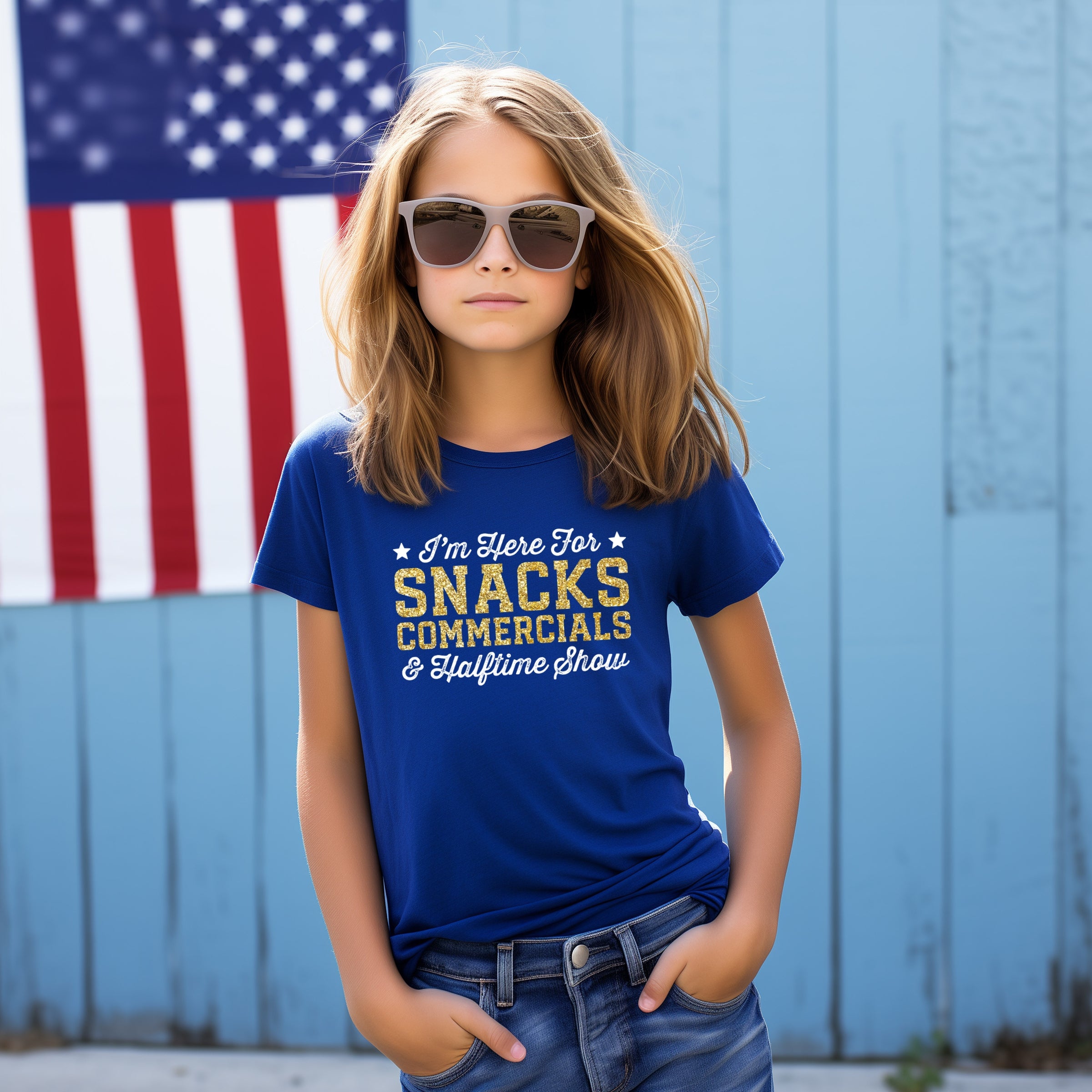 I'm Here For Snacks Commercials & Halftime Show Glitter - Youth Short Sleeve Graphic T-Shirt