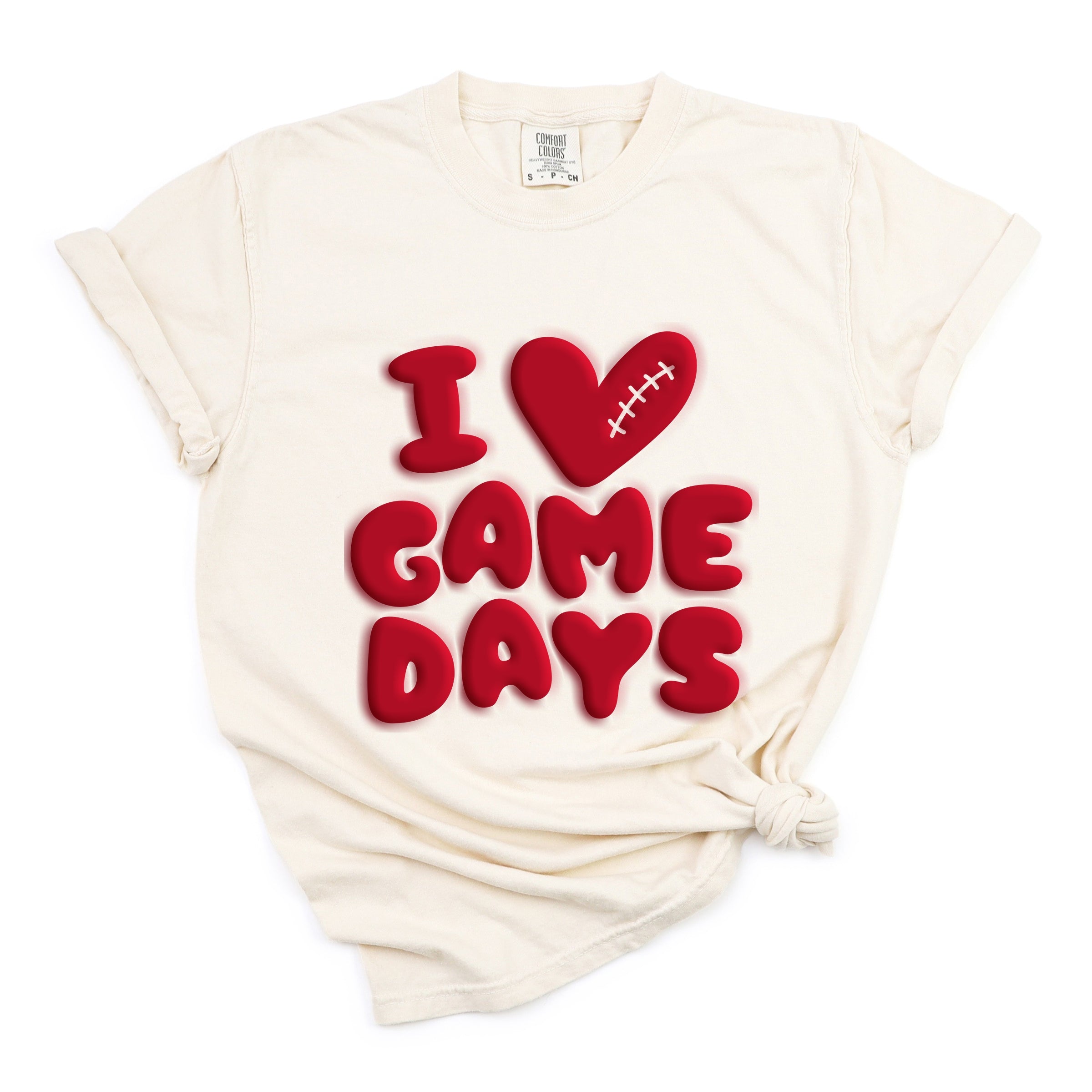 I Love Game Days Puff Print - Women's Garment Dyed Graphic T-Shirt