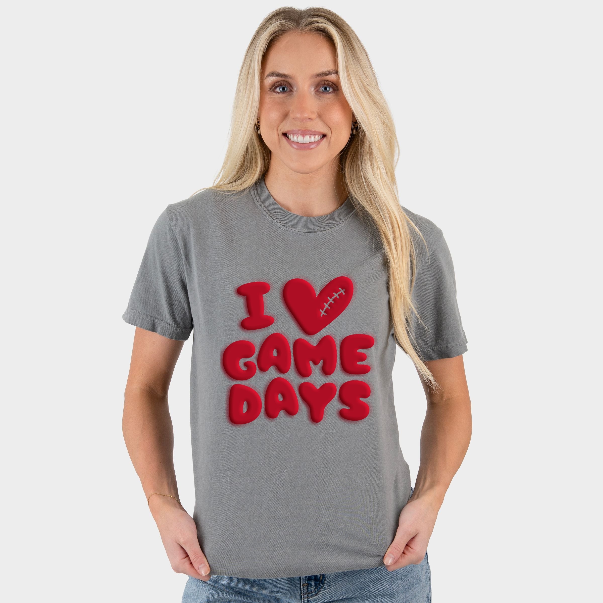 I Love Game Days Puff Print - Women's Garment Dyed Graphic T-Shirt