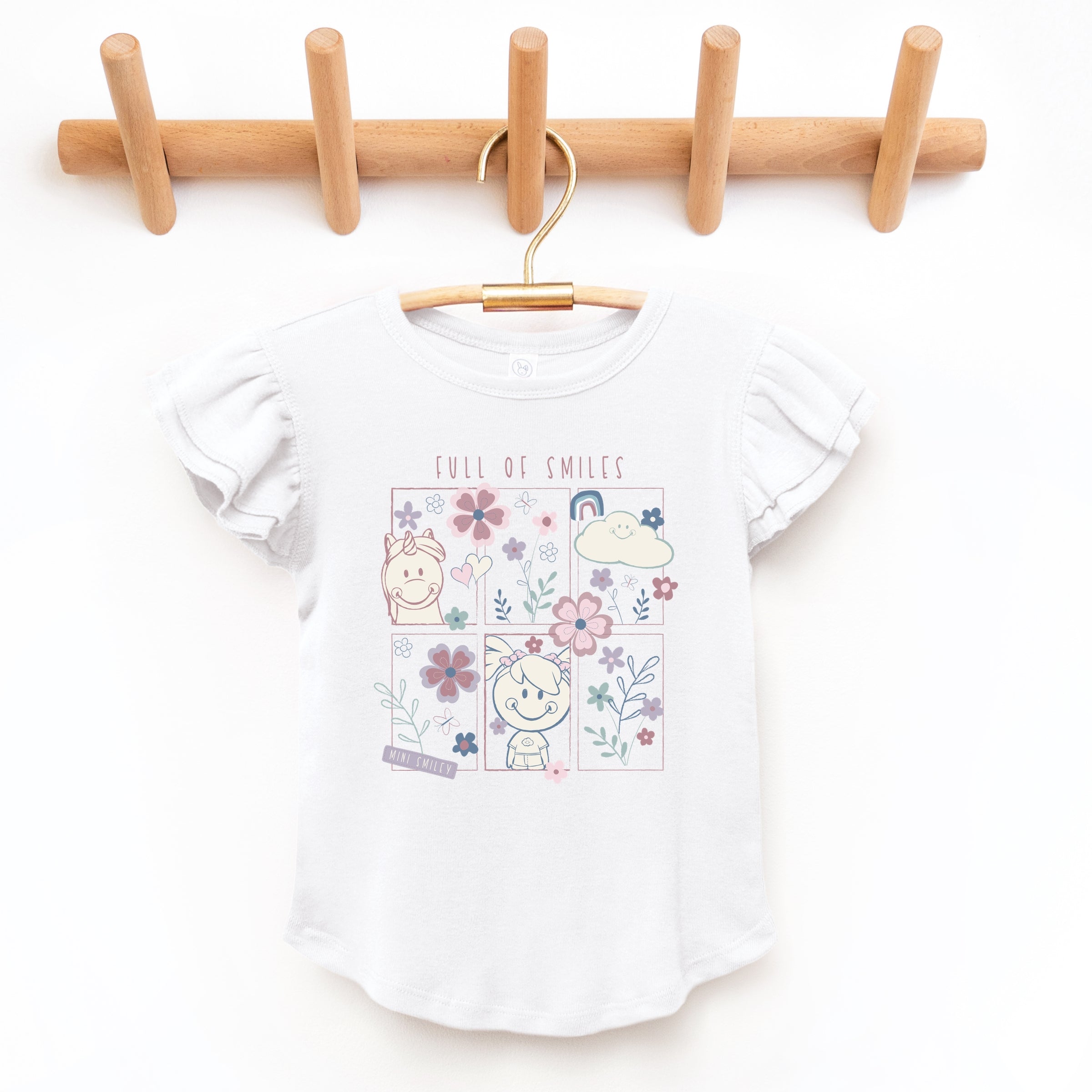 Mini Smiley Full of Smiles Outline - Flutter Sleeve Graphic T-Shirt