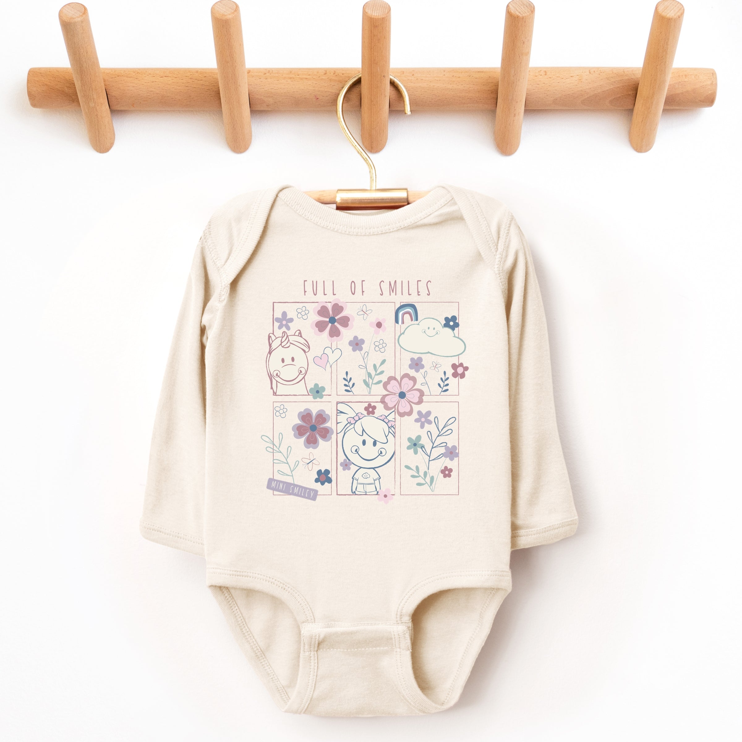 Mini Smiley Full of Smiles Outline - Baby Long Sleeve Bodysuit