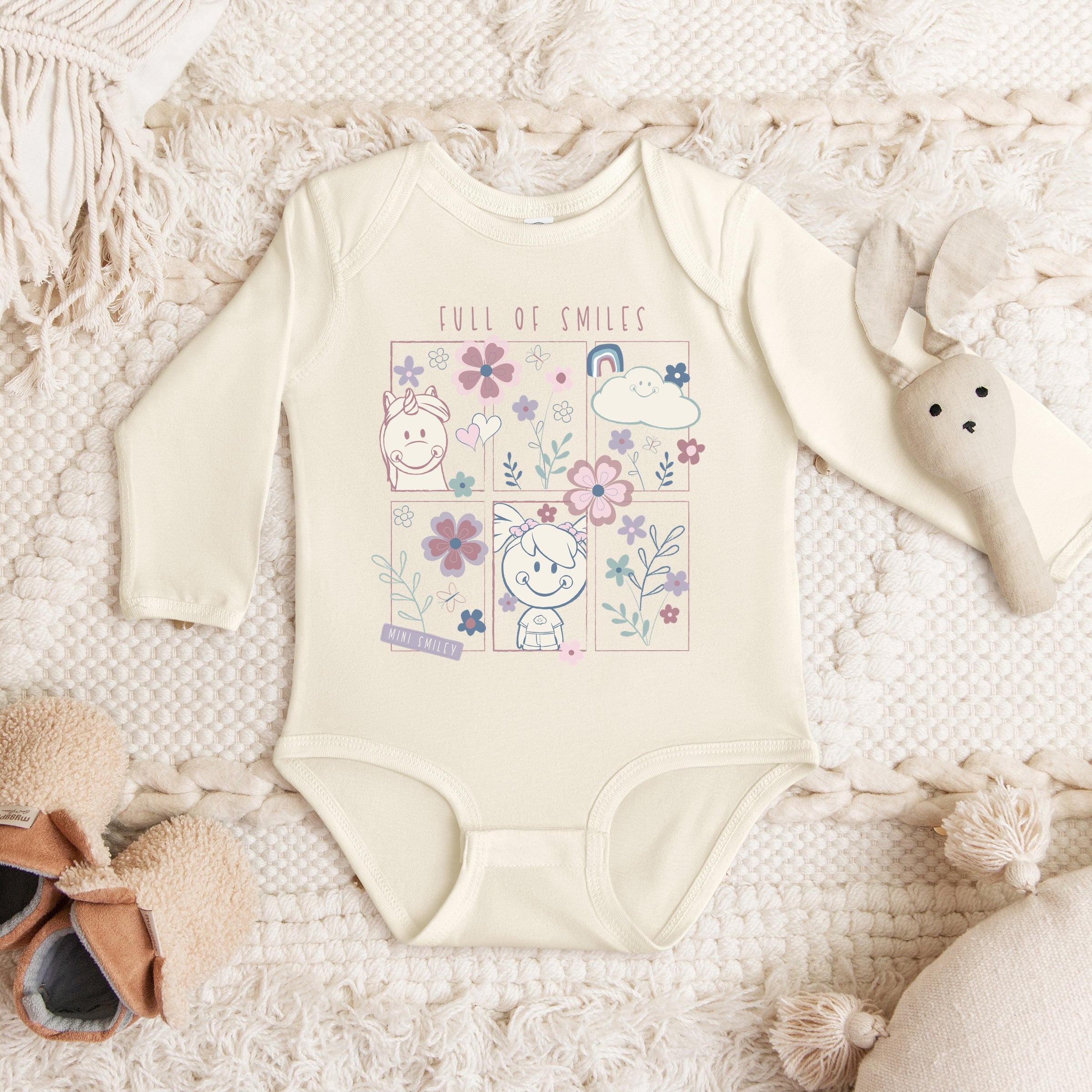 Mini Smiley Full of Smiles Outline - Baby Long Sleeve Bodysuit
