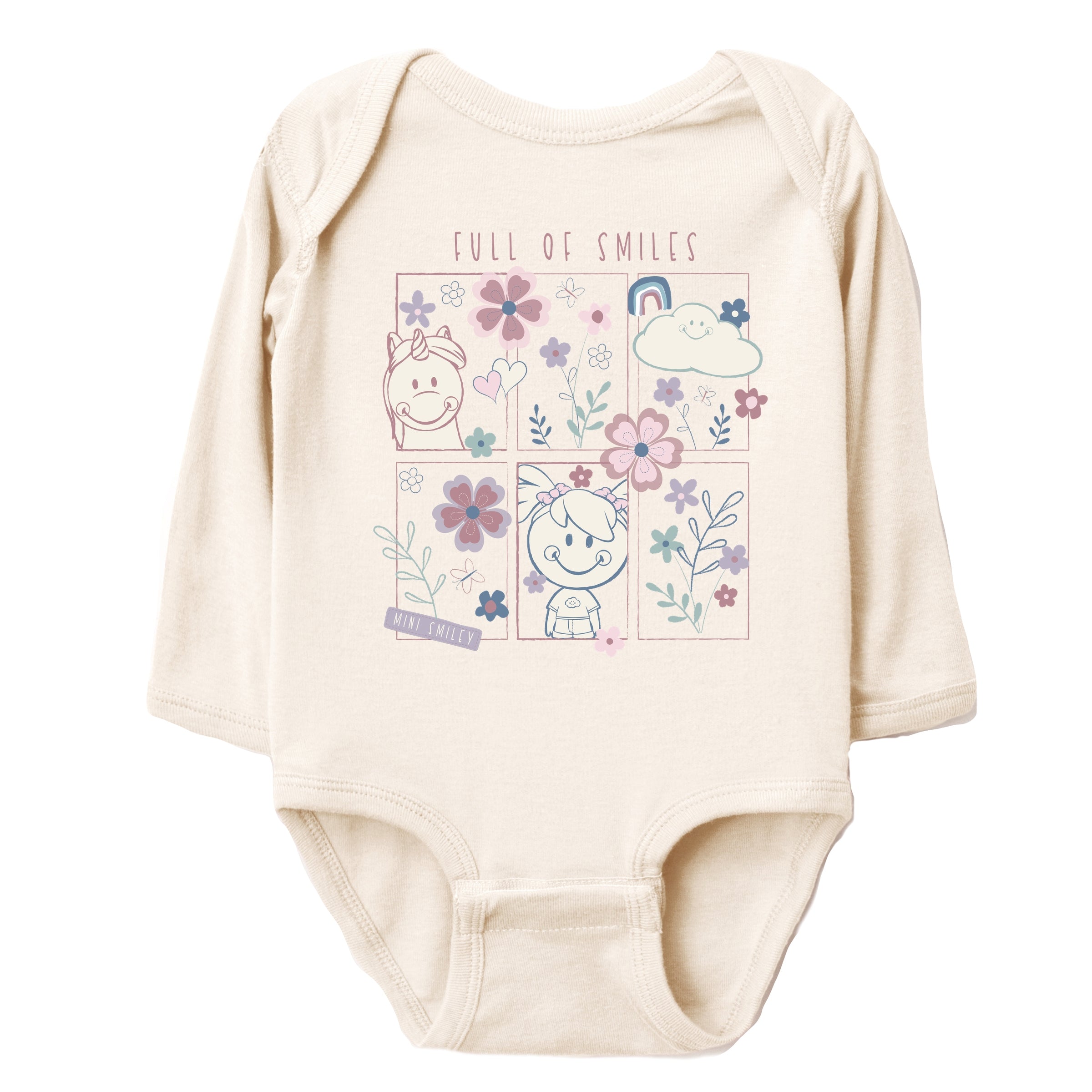 Mini Smiley Full of Smiles Outline - Baby Long Sleeve Bodysuit