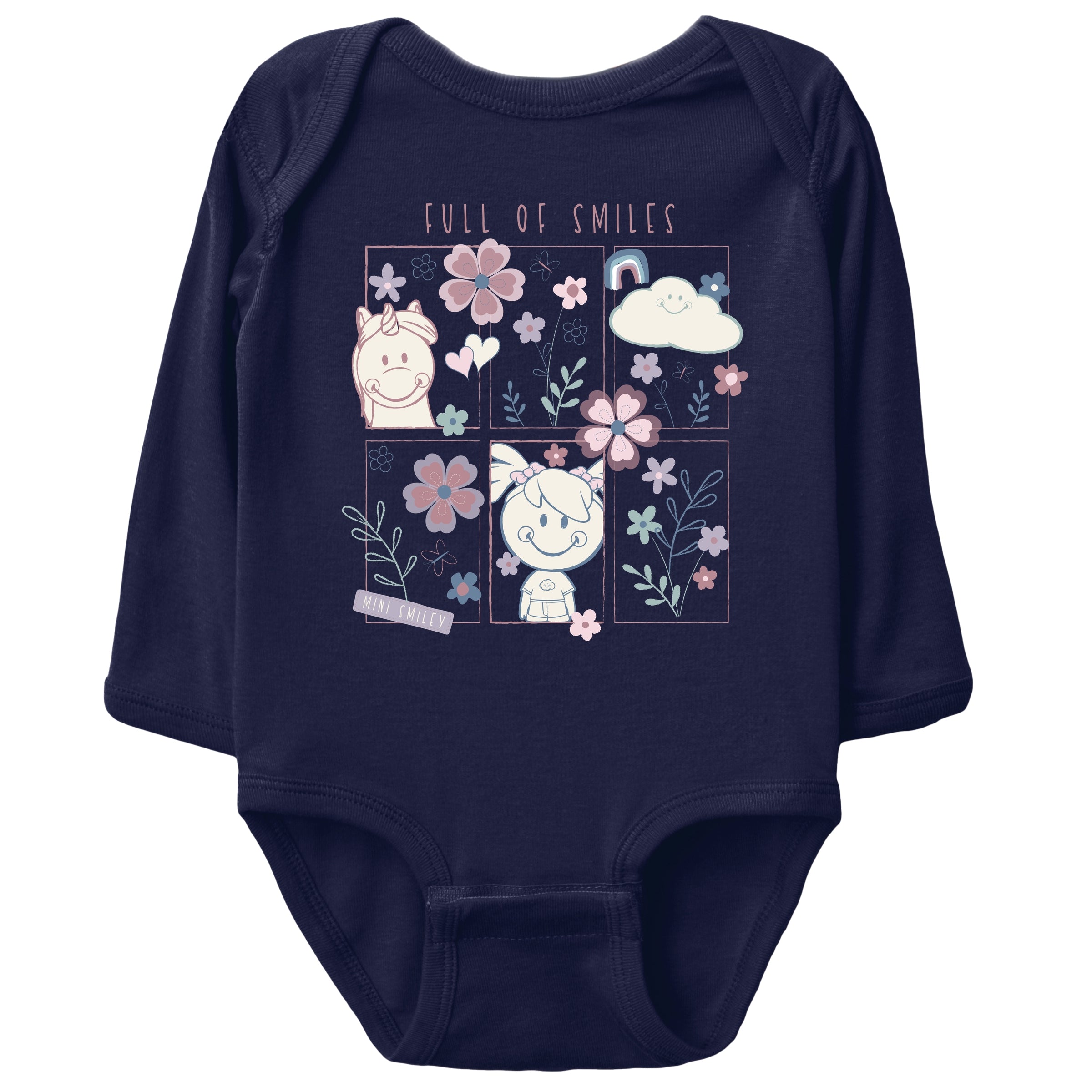 Mini Smiley Full of Smiles Outline - Baby Long Sleeve Bodysuit