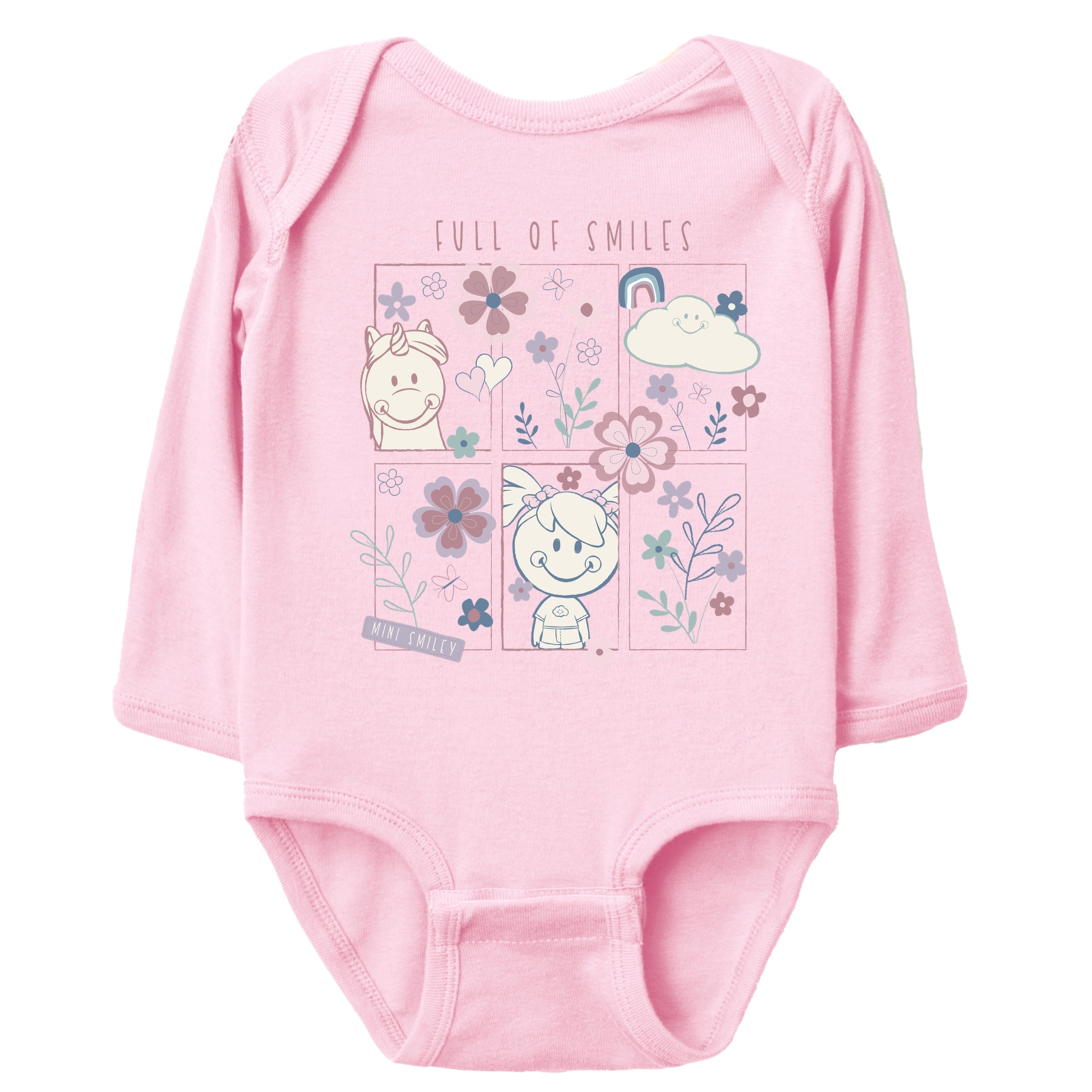 Mini Smiley Full of Smiles Outline - Baby Long Sleeve Bodysuit