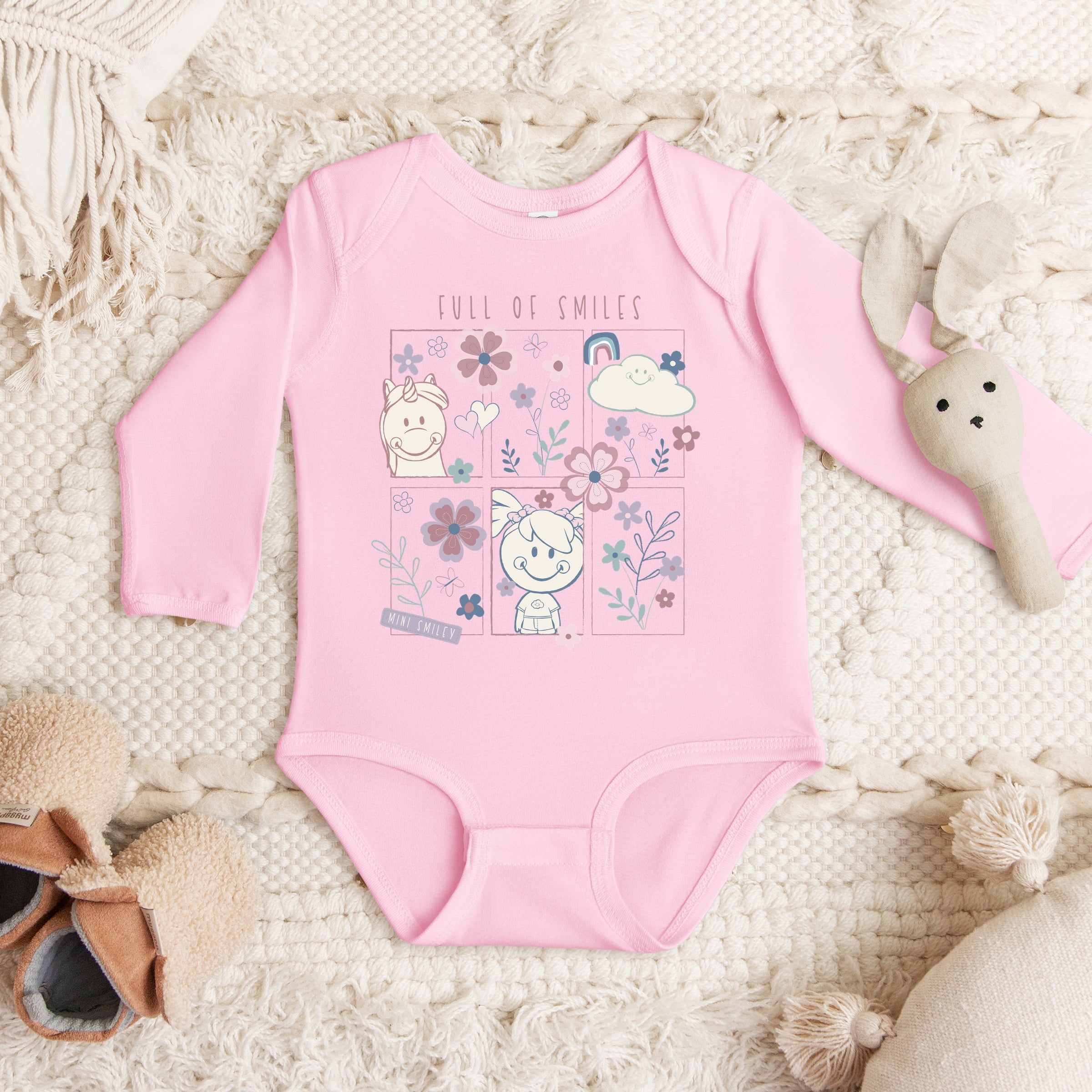 Mini Smiley Full of Smiles Outline - Baby Long Sleeve Bodysuit